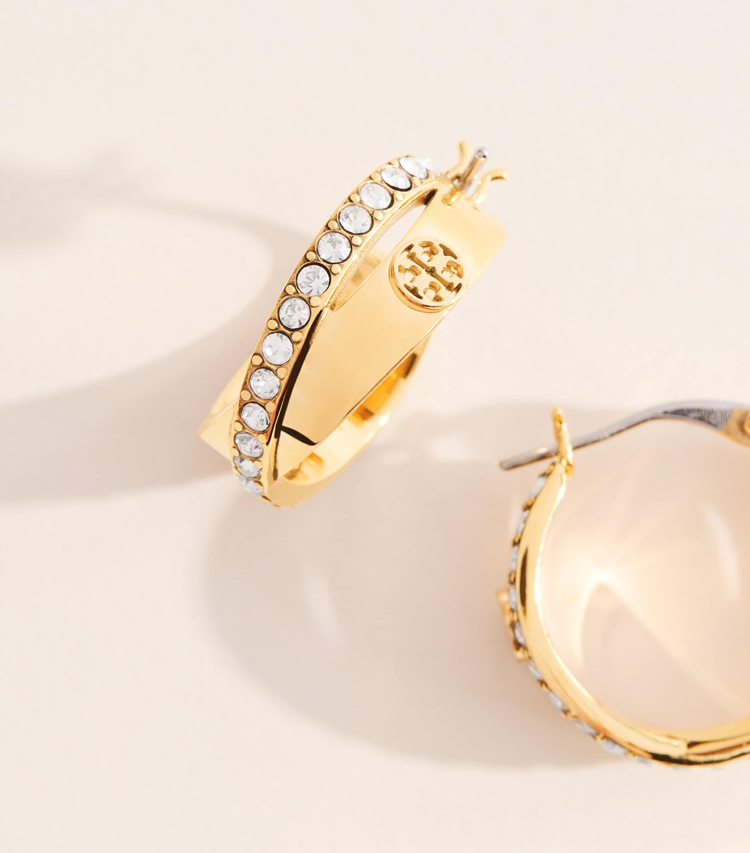 Tory Burch Icon Double Hoop Earrings Tory Gold / Crystal Image 5