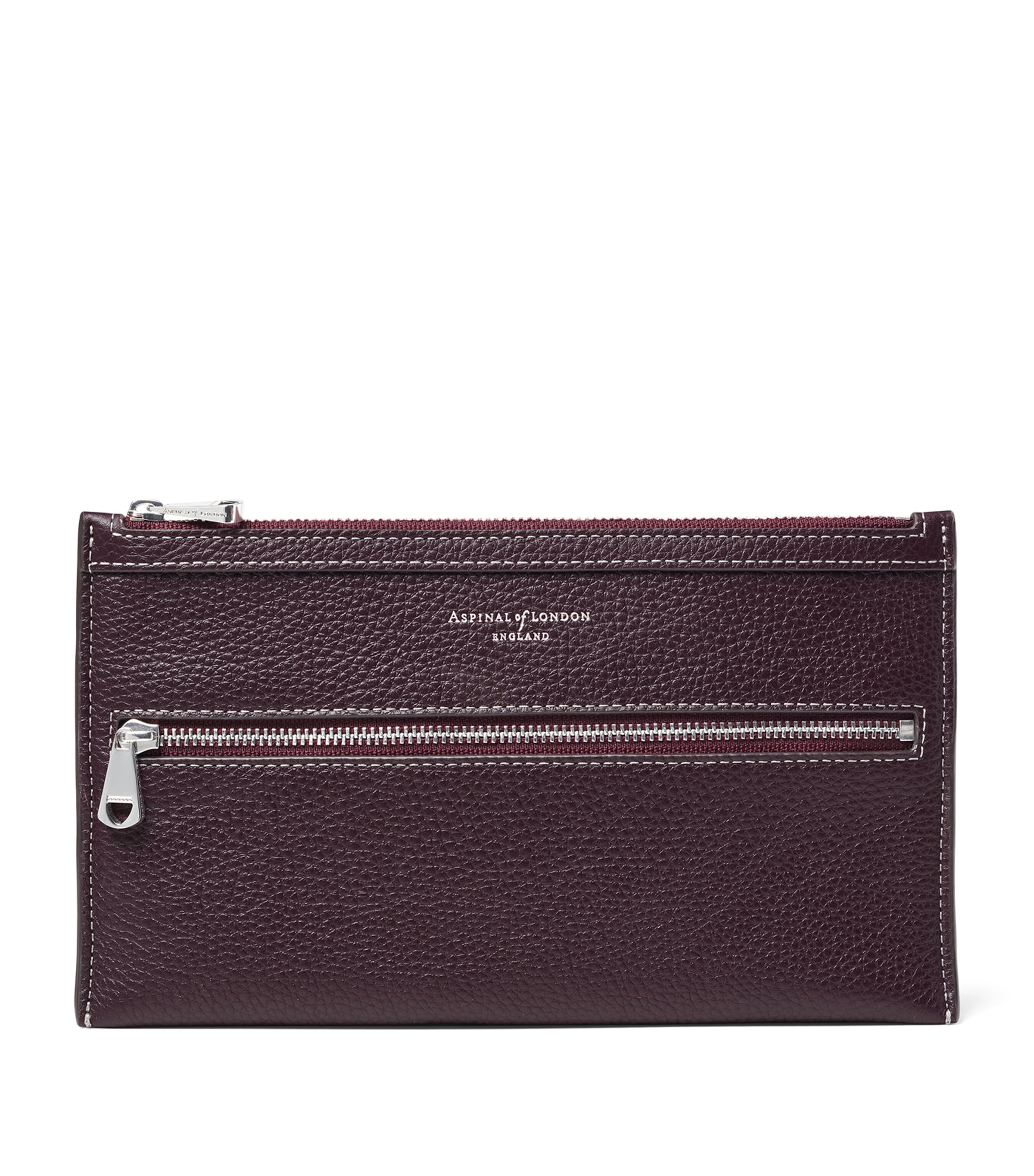 Aspinal Of London Grained Leather Hudson Travel Pouch Wine Image 1