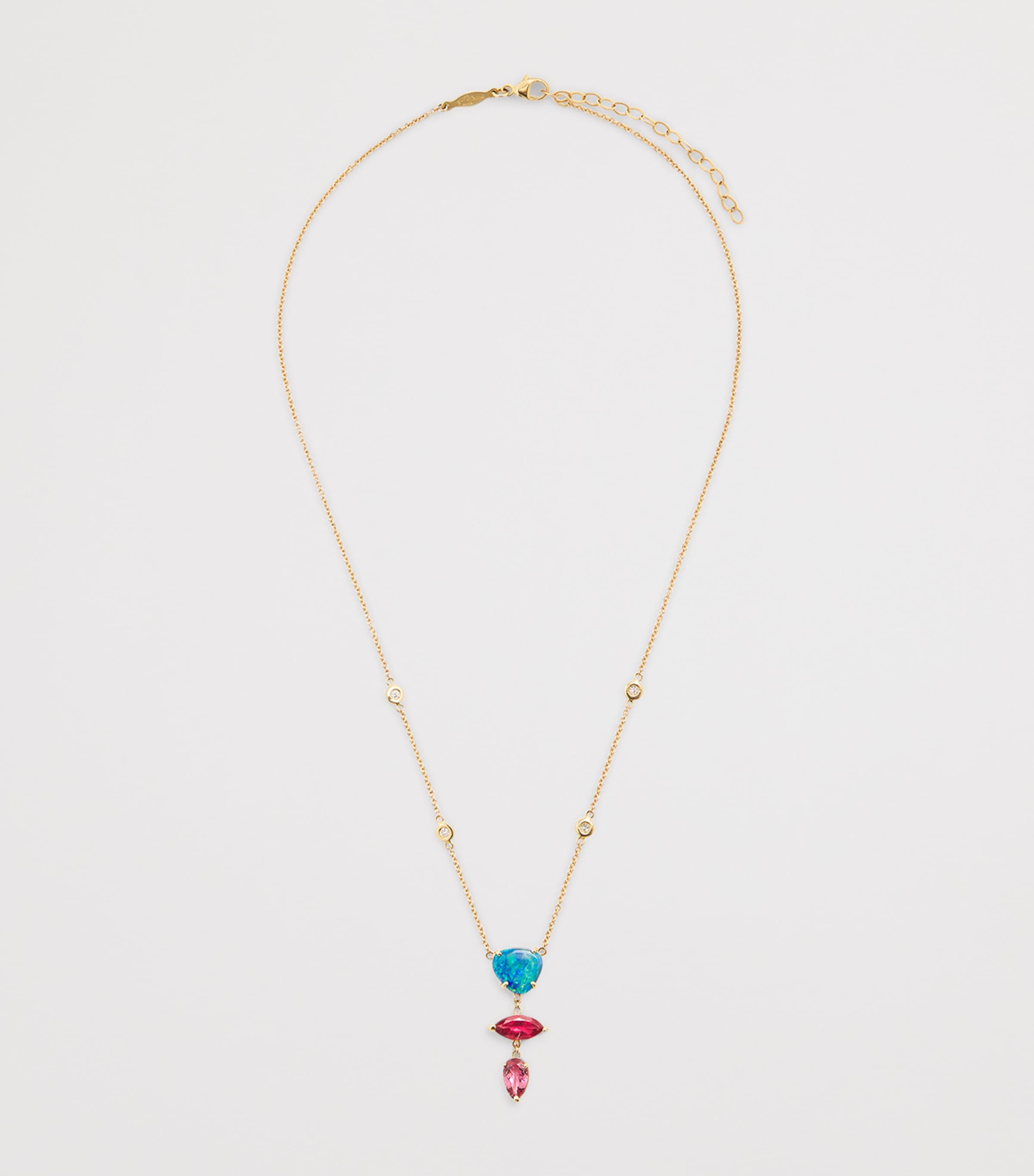 Yellow Gold, Diamond, Tourmaline and Opal Freeform 4-Step Necklace YELLOW GOLD Image 3