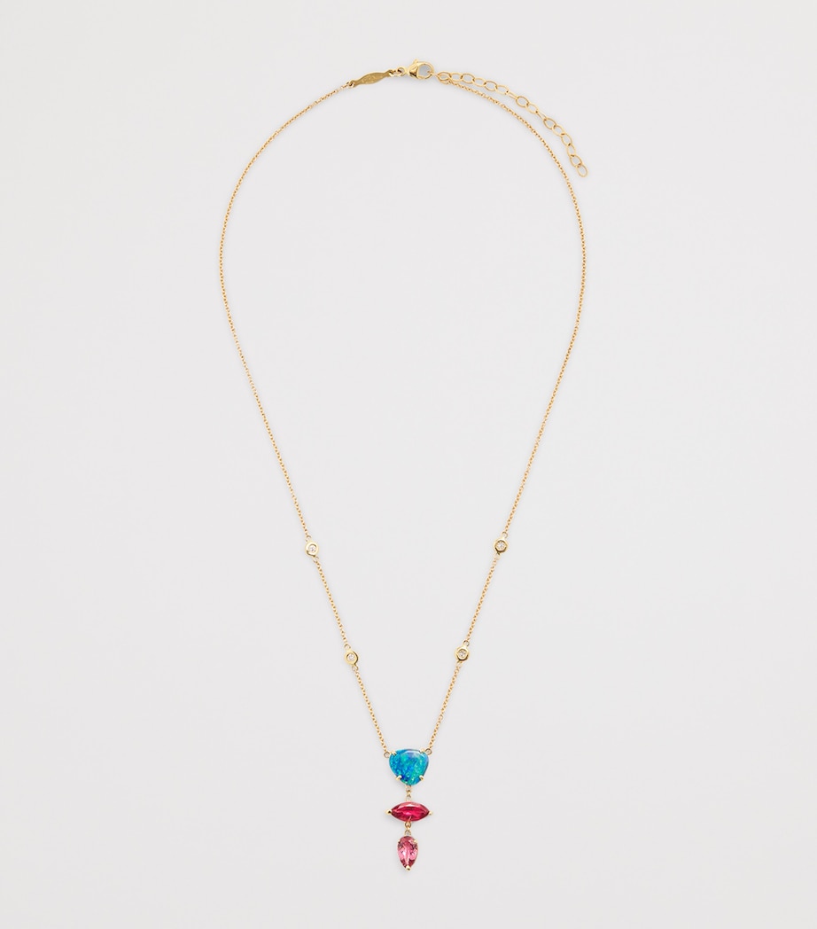 Yellow Gold, Diamond, Tourmaline and Opal Freeform 4-Step Necklace YELLOW GOLD Image 3