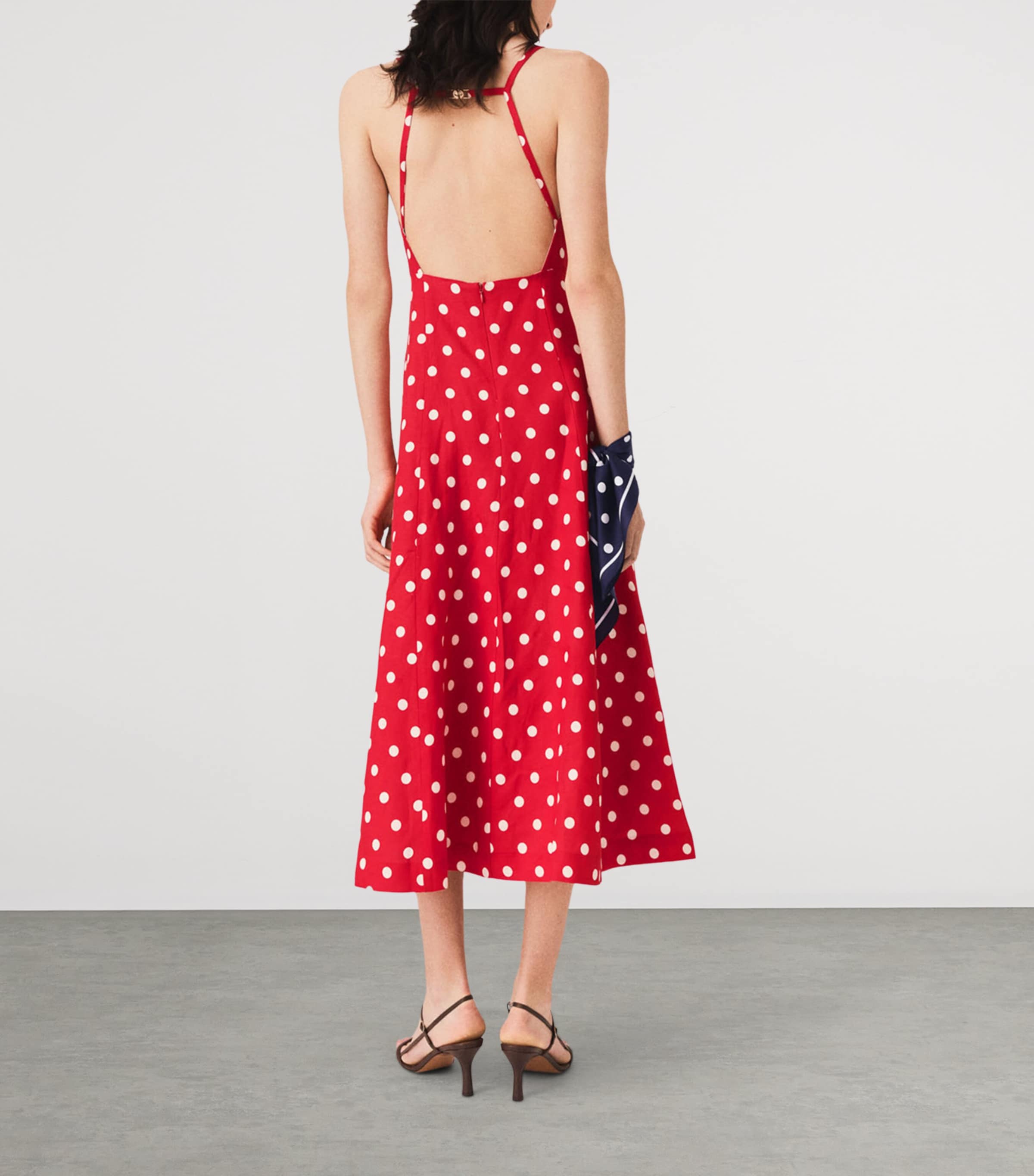 Maje Womens Linen-Blend Polka-Dot Maxi Dress Red Dots Print Image 4