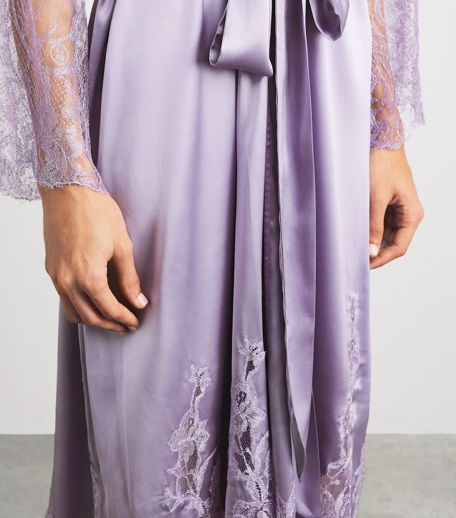 Rosamosario Womens Silk Lace-Trim Robe Lilac Image 5