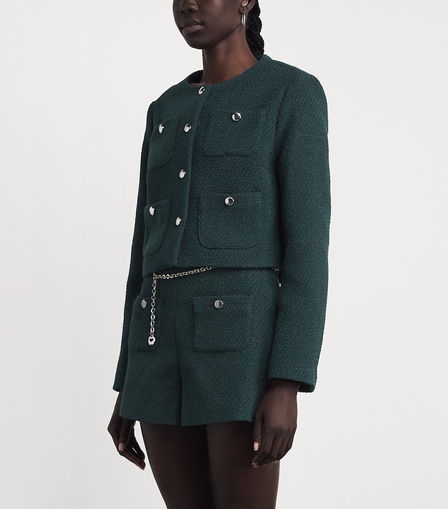 Maje Womens Tweed Cropped Jacket Bottle Green Image 4