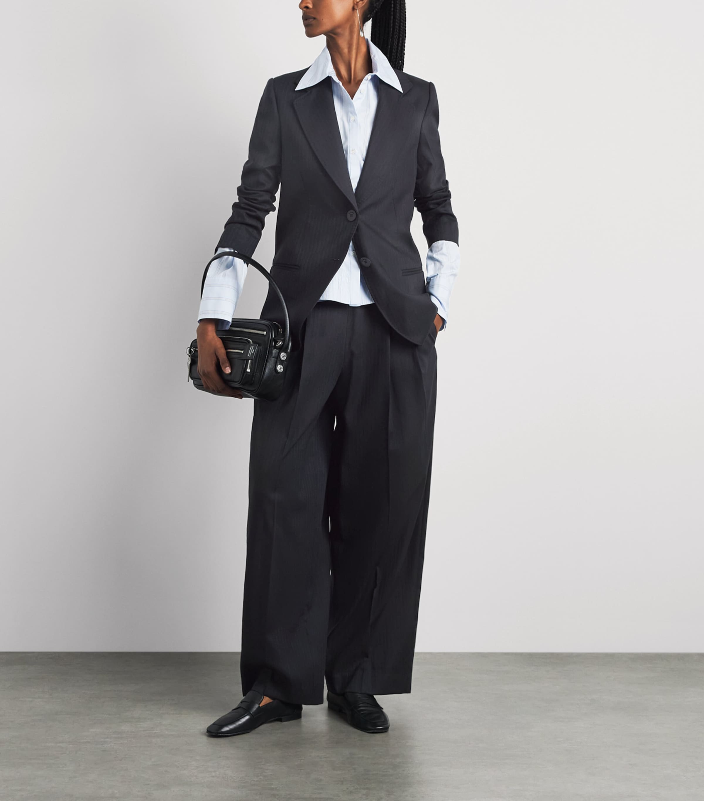 Sandro Paris Womens Wool-Blend Stripe Slim Blazer Navy Blue Image 2