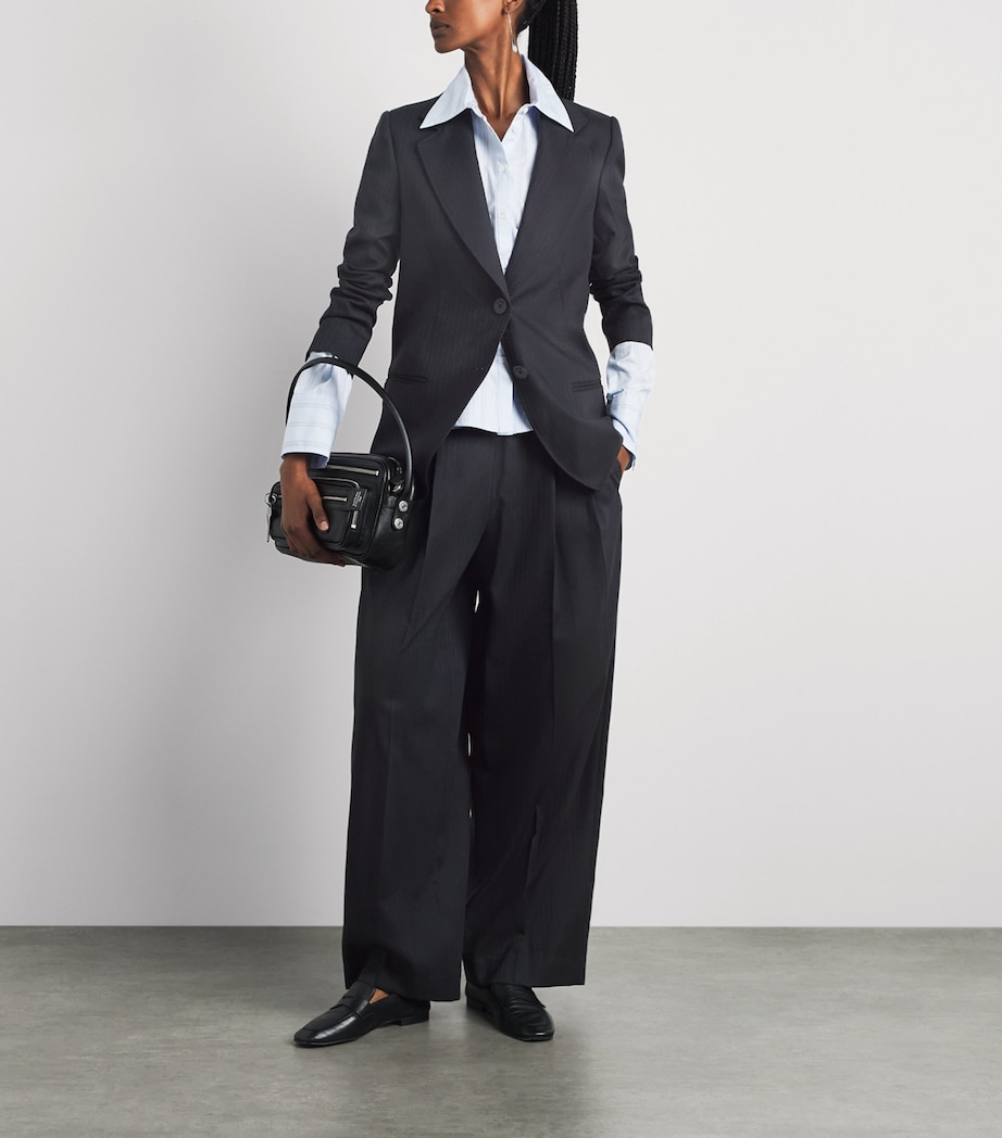 Sandro Paris Womens Wool-Blend Stripe Slim Blazer Navy Blue Image 2