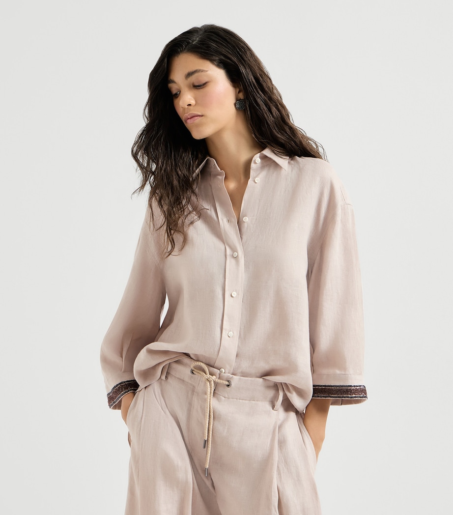 Brunello Cucinelli Womens Linen Embellished Shirt Image 3