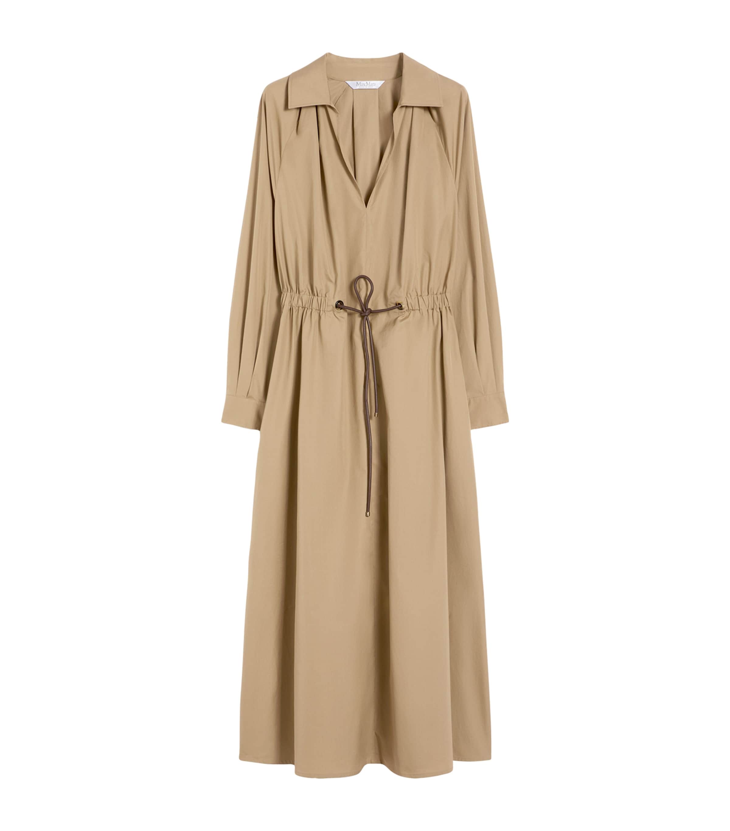 Max Mara Womens Cotton Drawstring Midi Shirt Dress Kaki Image 1