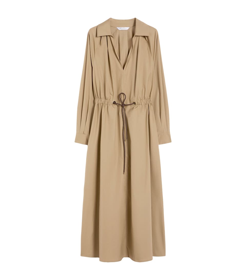 Max Mara Cotton Drawstring Midi Shirt Dress Kaki
