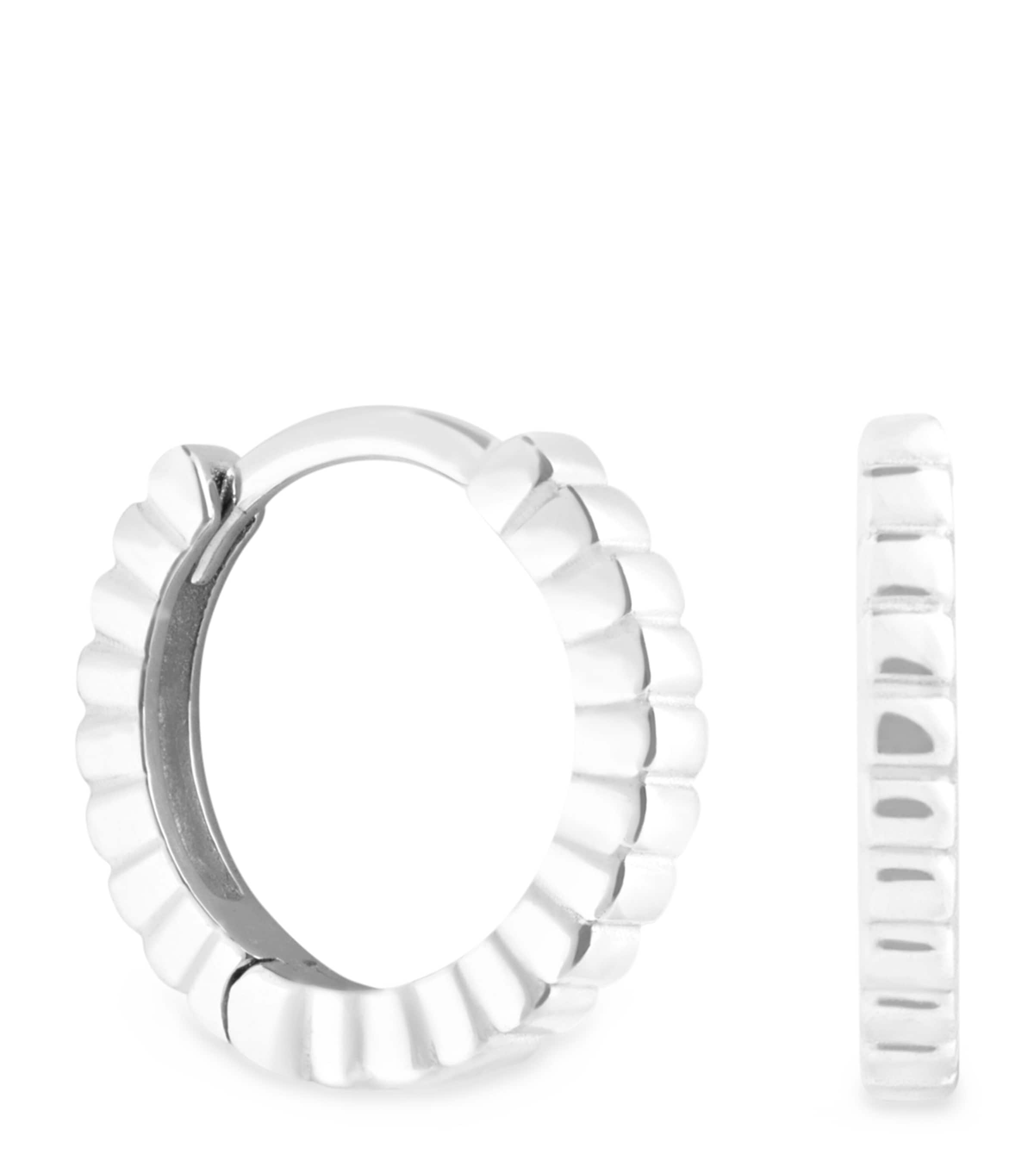 Astrid & Miyu White Gold Ridged Huggie Hoop Earrings In Silver