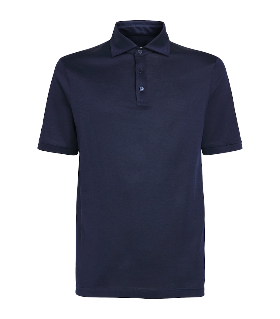 Eton Mens Cotton Filo di Scozia Polo Shirt Navy Blue Image 1