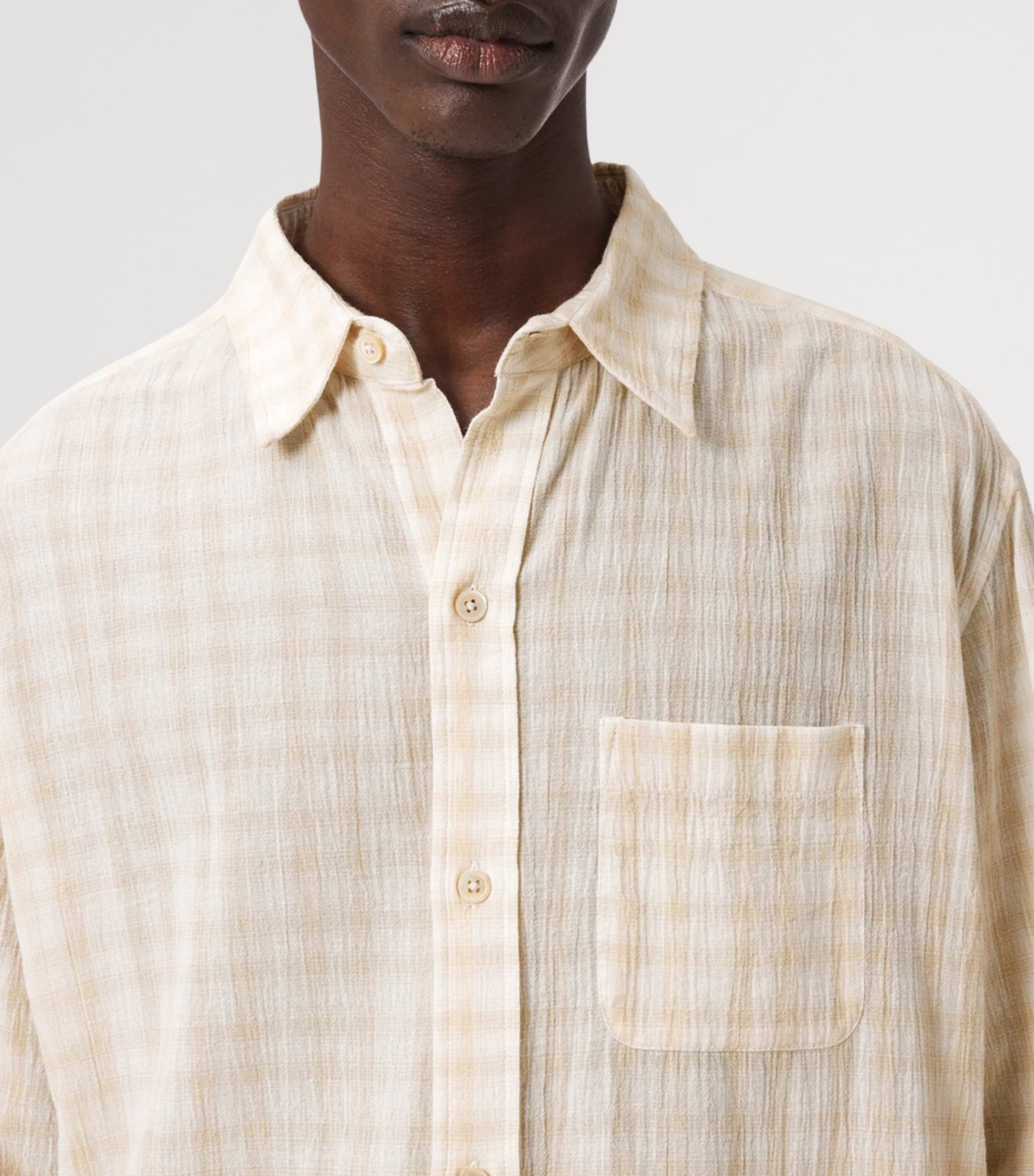 AllSaints Mens Organic Cotton Check Toya Shirt Sandstone Brown Image 5