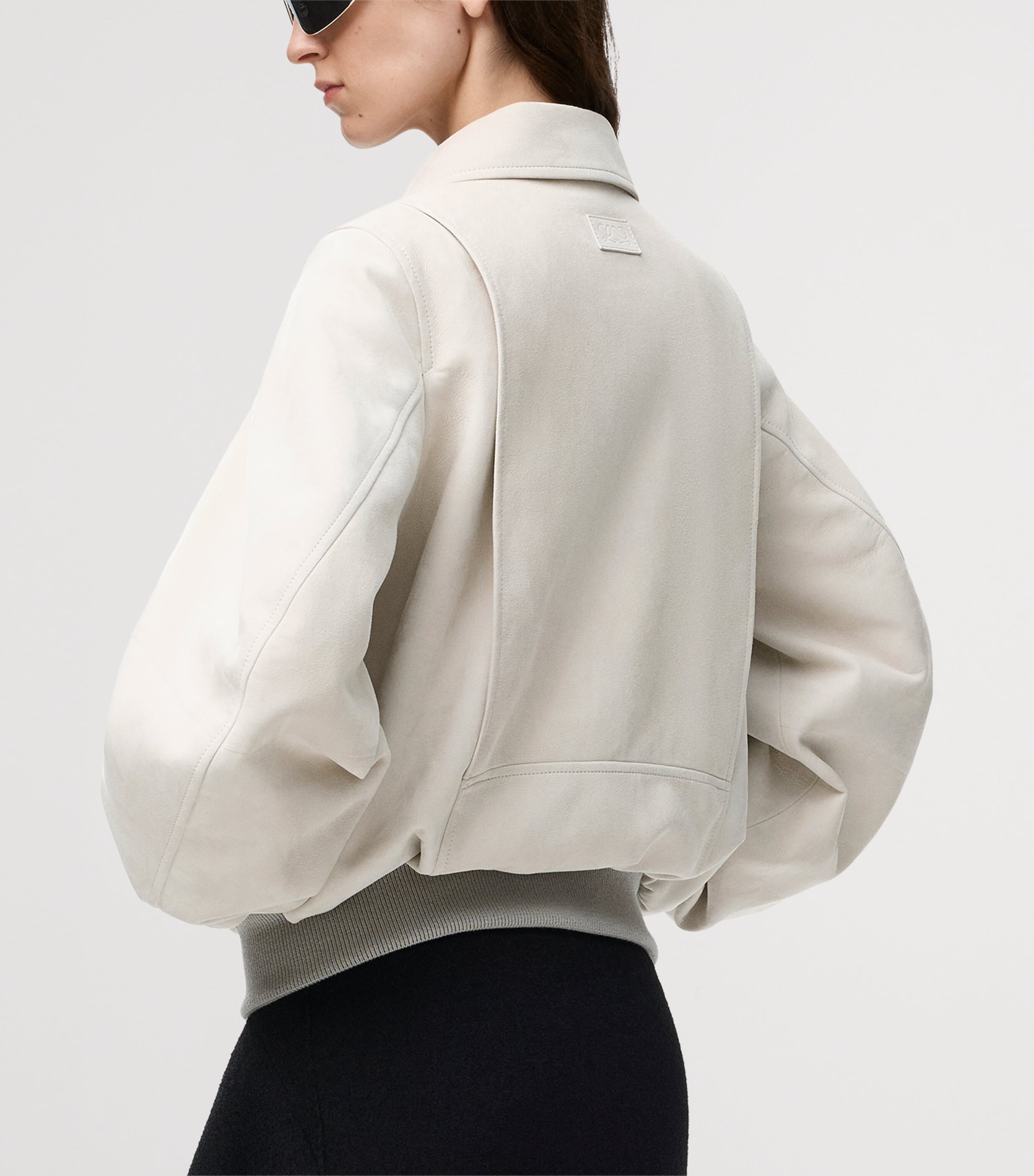 Leather-Blend Bomber Jacket LIGHT GREY Image 4