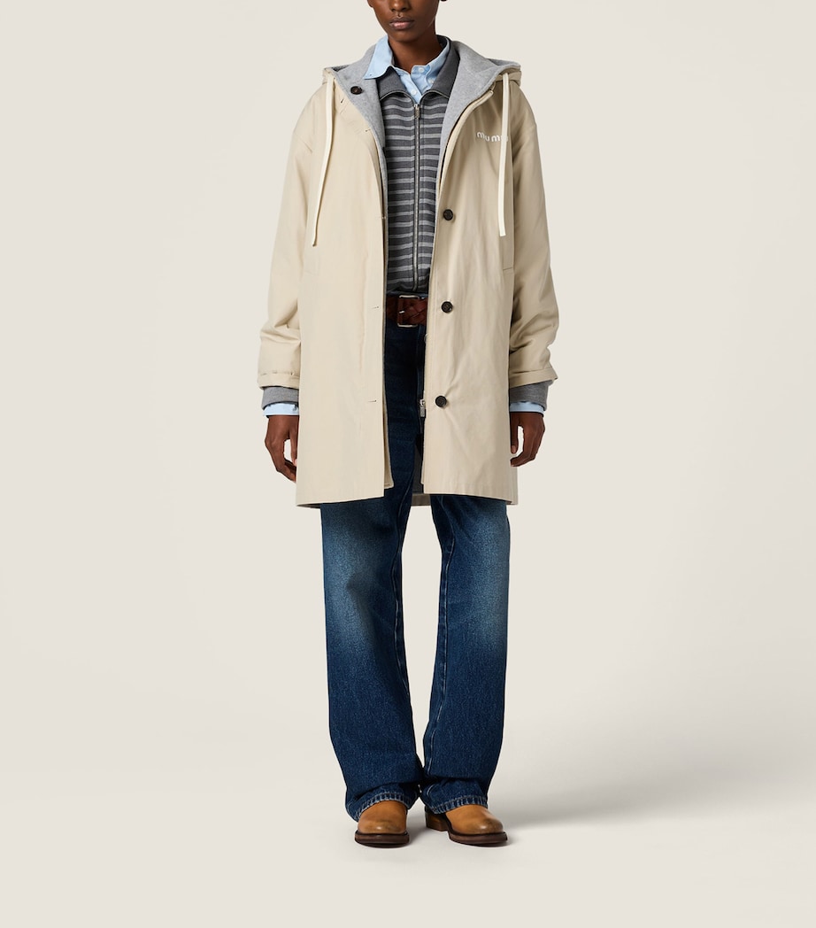 Miu Miu Womens Panama Cotton Hooded Jacket Neutral Image 2