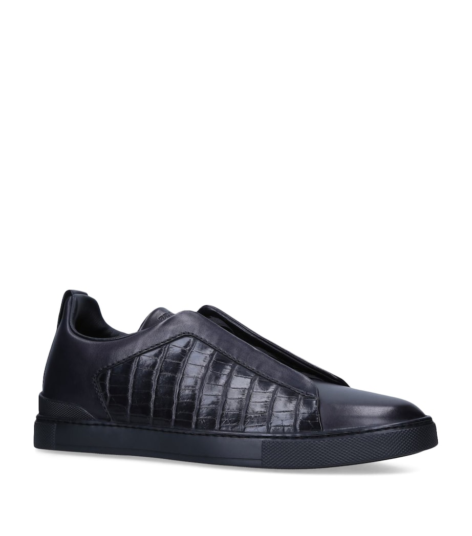 Zegna Crocodile Leather Triple Stitch Sneakers Black Image 1
