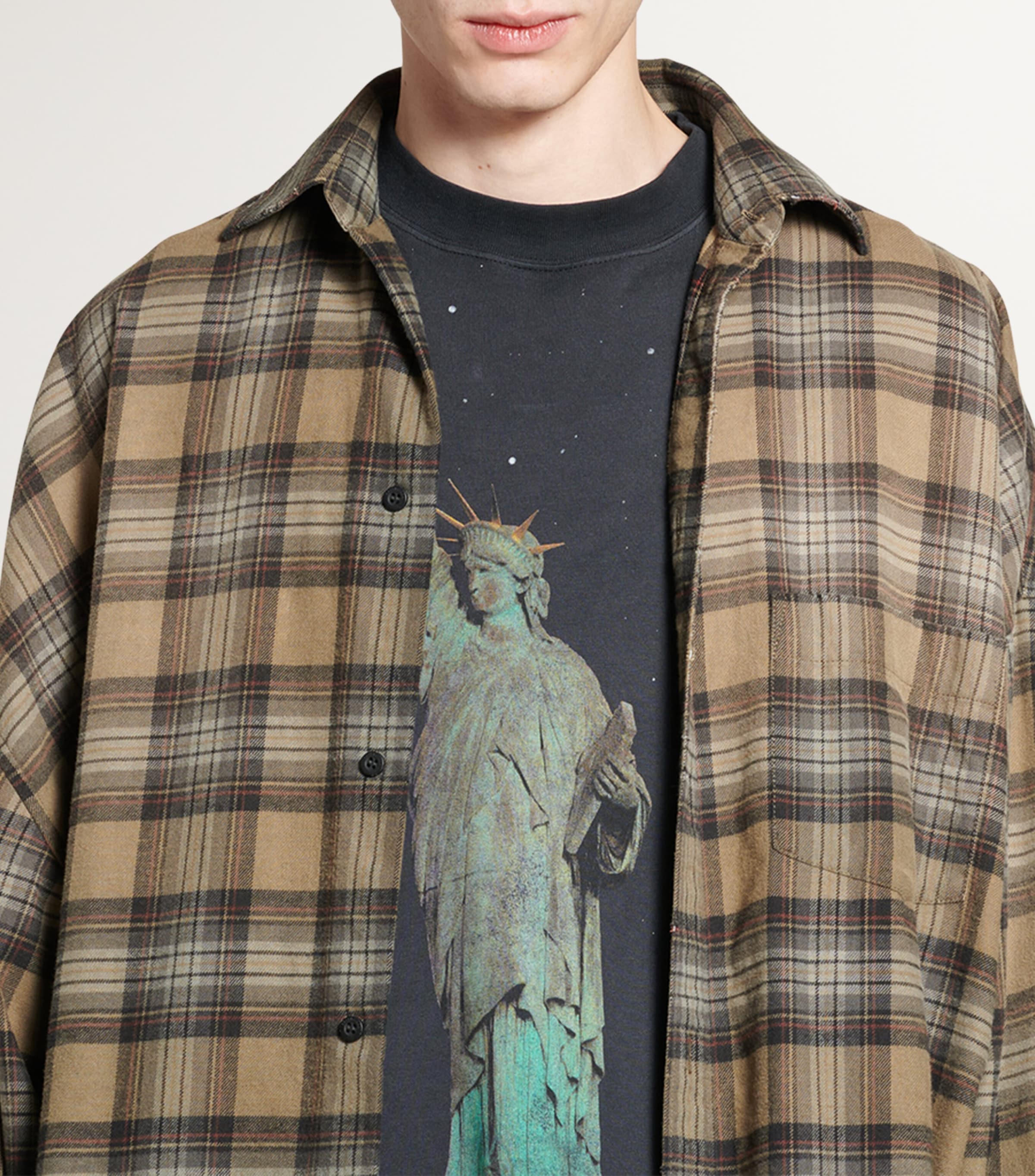 Balenciaga Beige Distressed Check Layered Shirt | Harrods UK