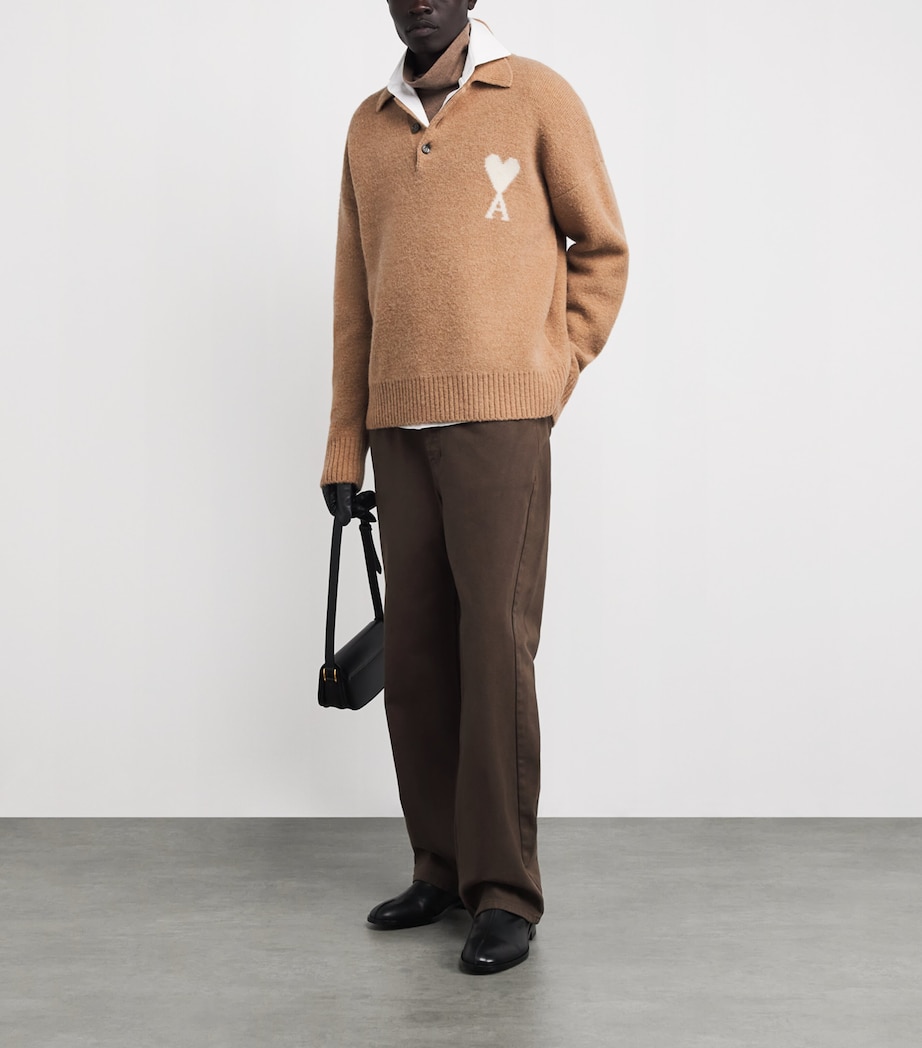 Alpaca-Blend Ami de Coeur Polo Sweater 287 - CAMEL/ECRU Image 2