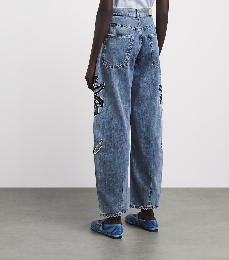 Sandro Paris Womens Embroidered Barrel Jeans Blue Jean Image 5