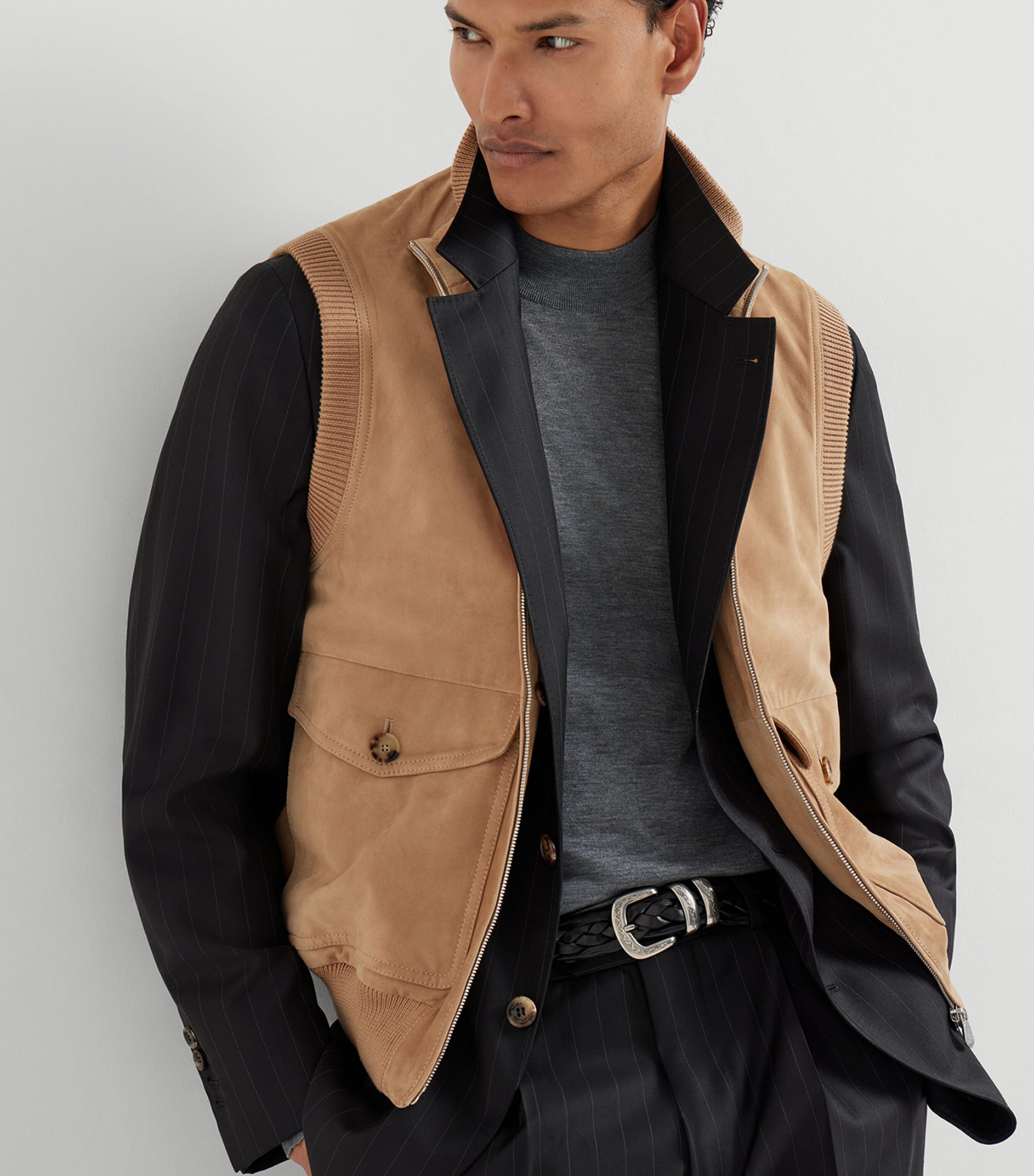 Brunello Cucinelli Mens Suede Padded Gilet Image 2