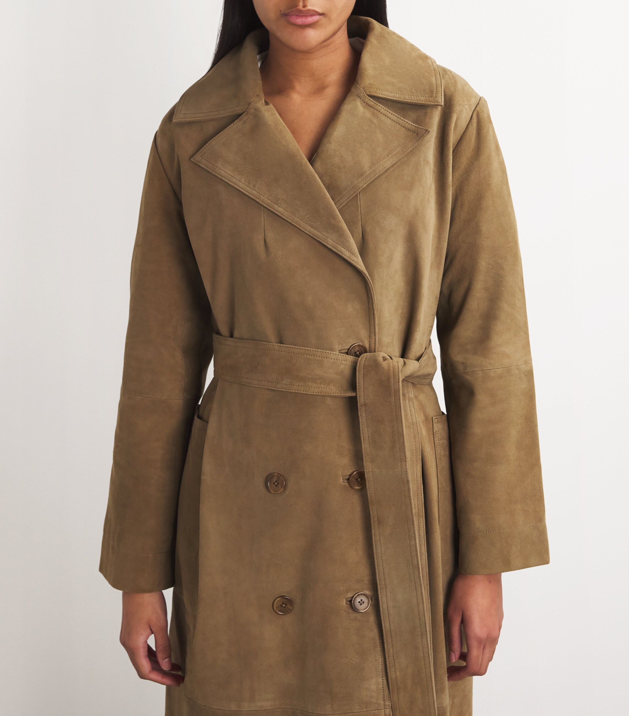 Suede Belted Trench Coat 250_343 LIGHT KHAKI Image 6