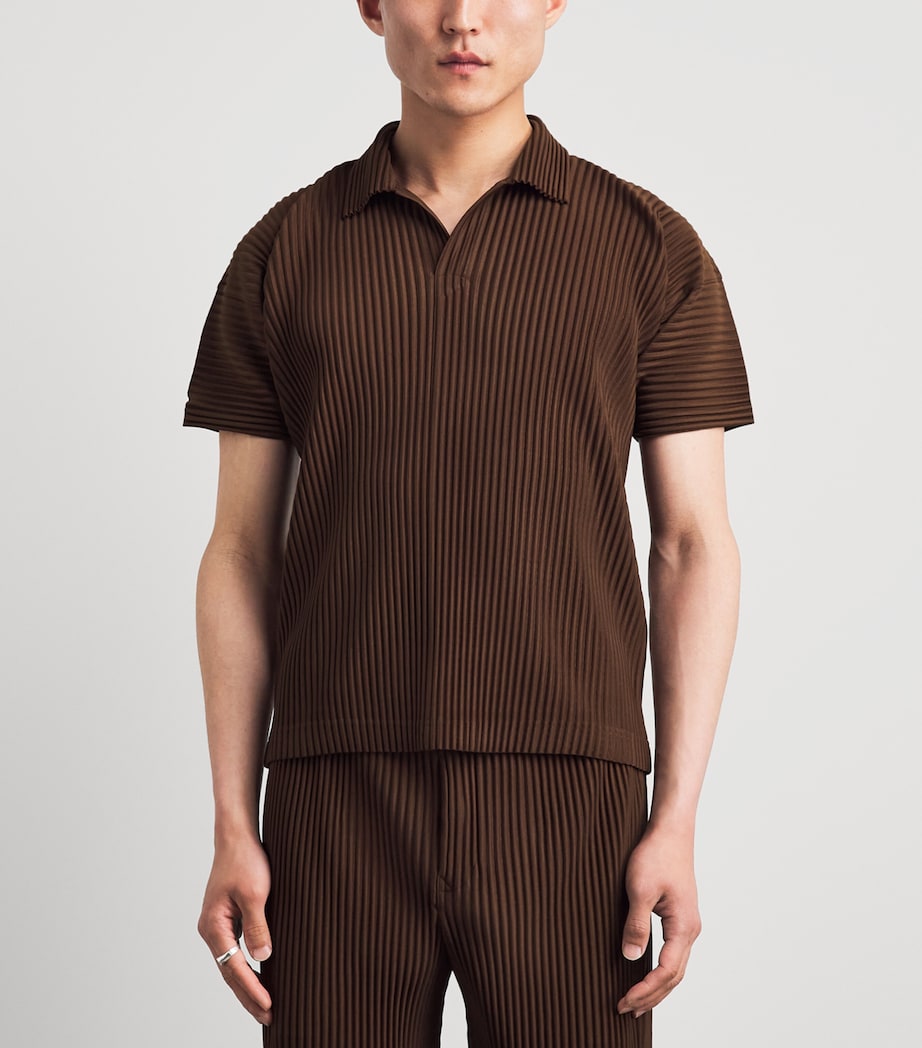 Homme Plissé Issey Miyake Mens Pleated Polo Shirt Anchor Brown Image 4