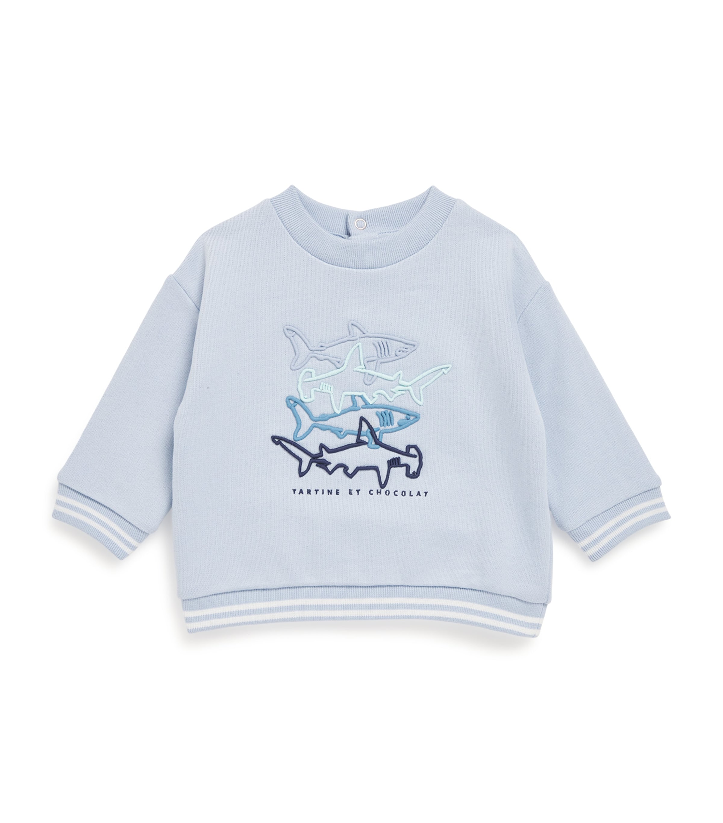 Tartine et Chocolat Cotton Shark Embroidery Sweater (3 Months-3 Years) Bleu Lavï¿½ Image 1