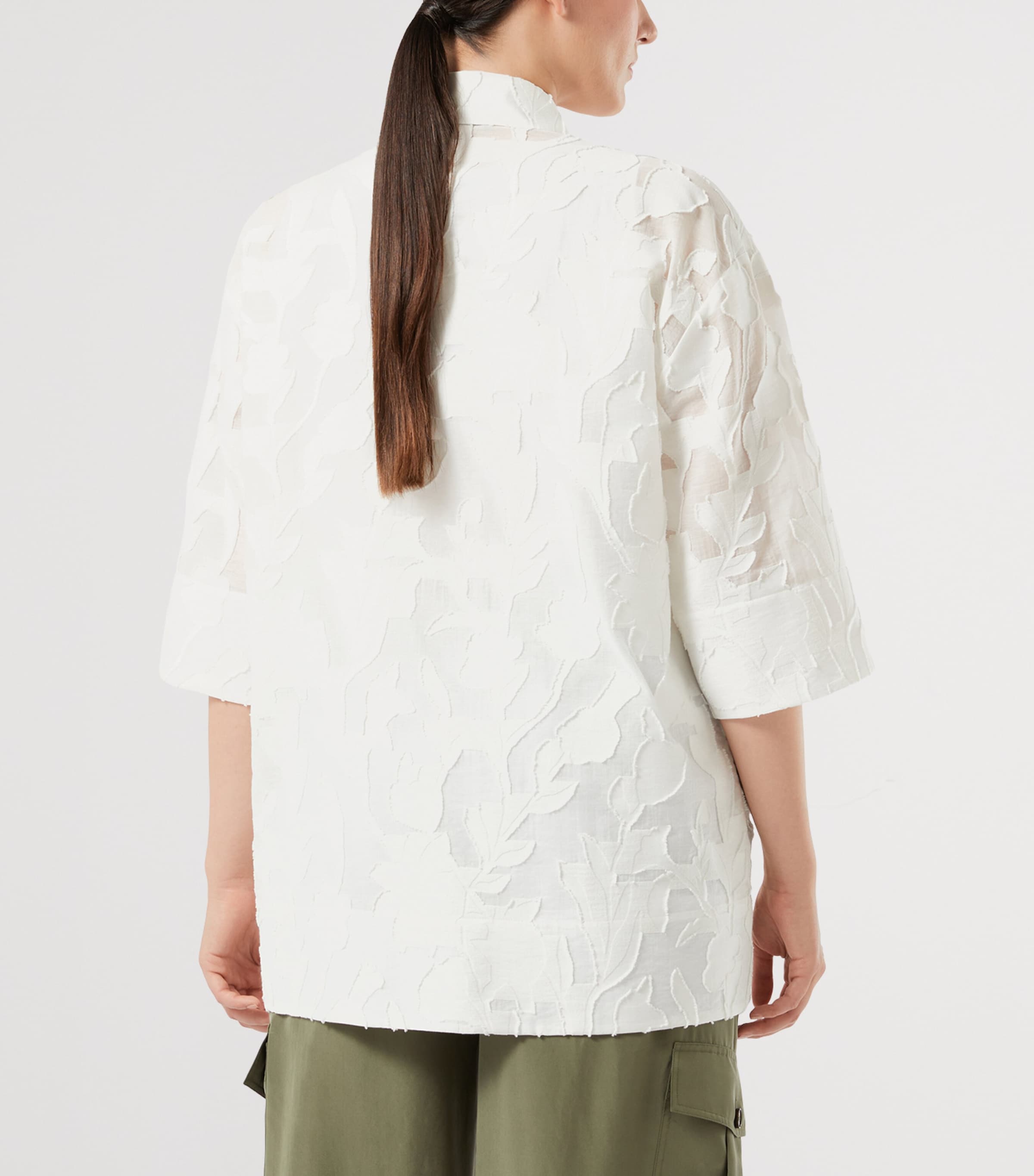 Marina Rinaldi Womens Floral Jacquard Tunic Shirt White Image 4