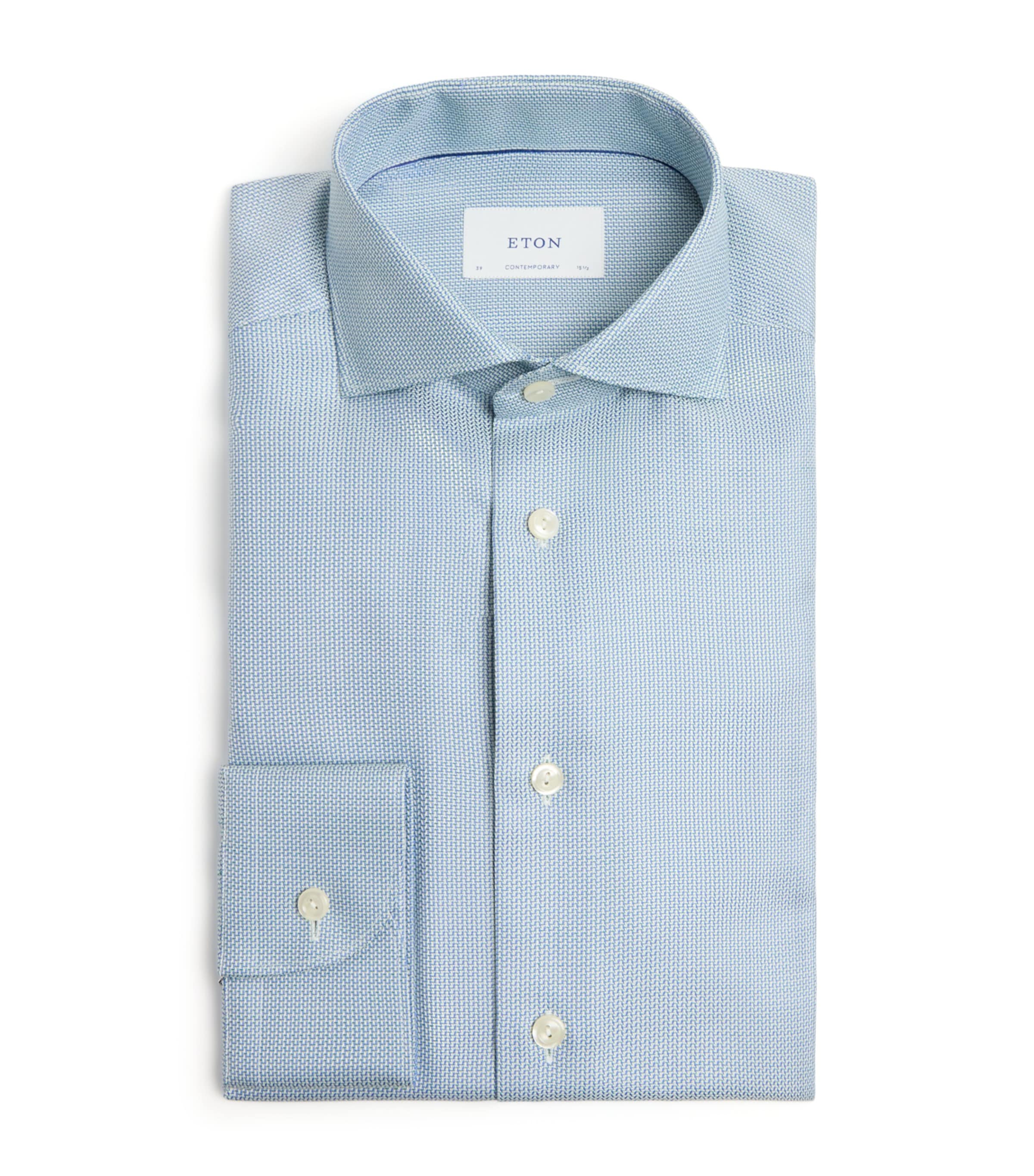 Eton Mens Cotton Patterned Contemporary Fit Shirt Dark Blue Image 1