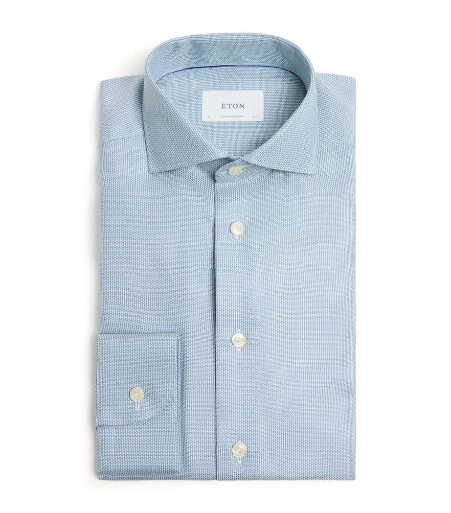 Eton Mens Cotton Patterned Contemporary Fit Shirt Dark Blue Image 1