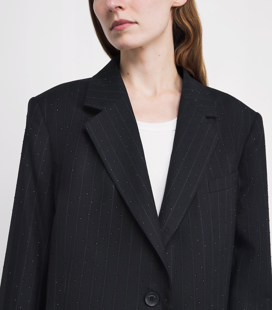 Pinstripe Rhinestone-Embellished Blazer NAVY BLUE Image 6