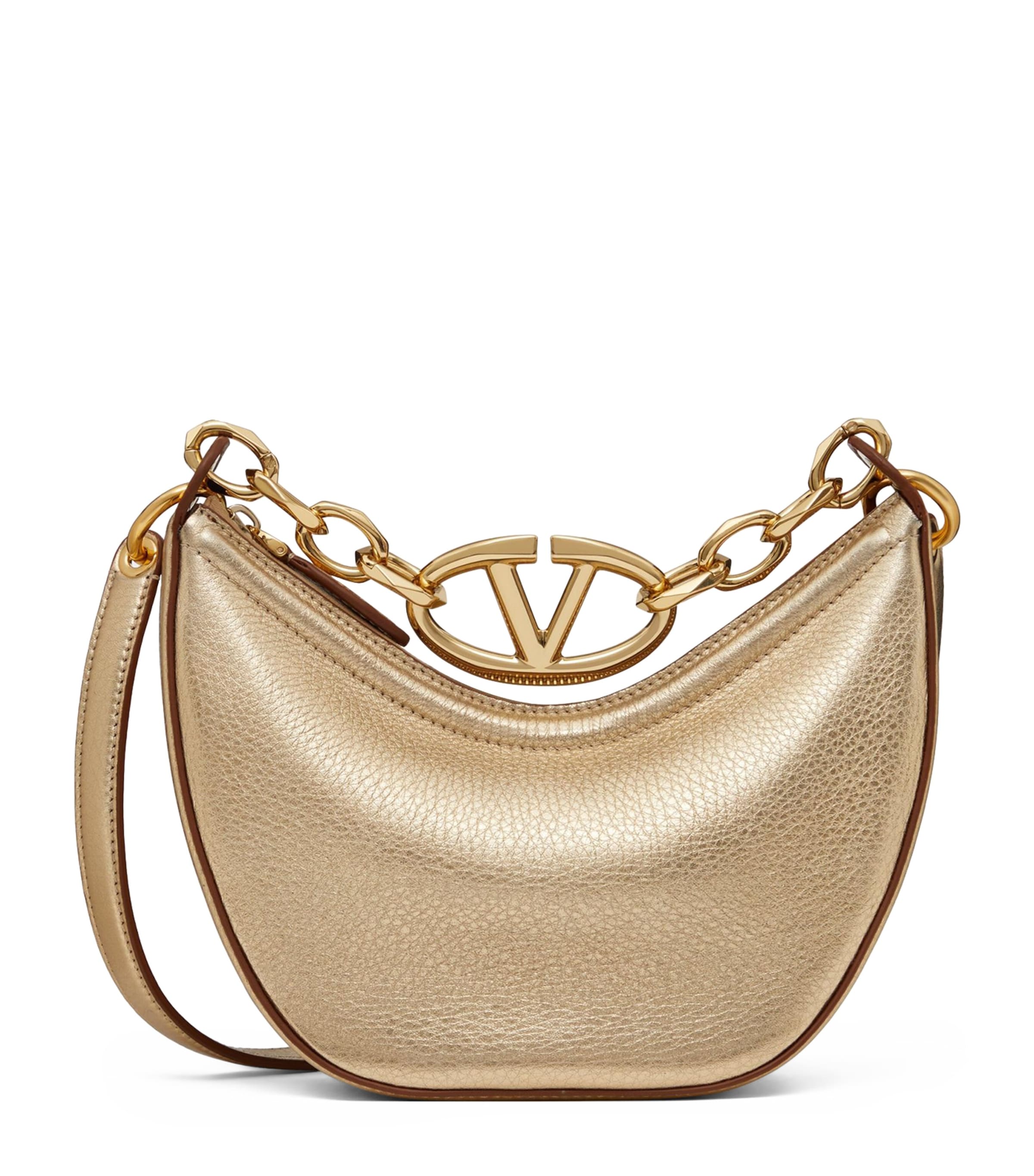 Valentino Garavani Mini Metallic Leather Vlogo Moon Shoulder Bag In Gold