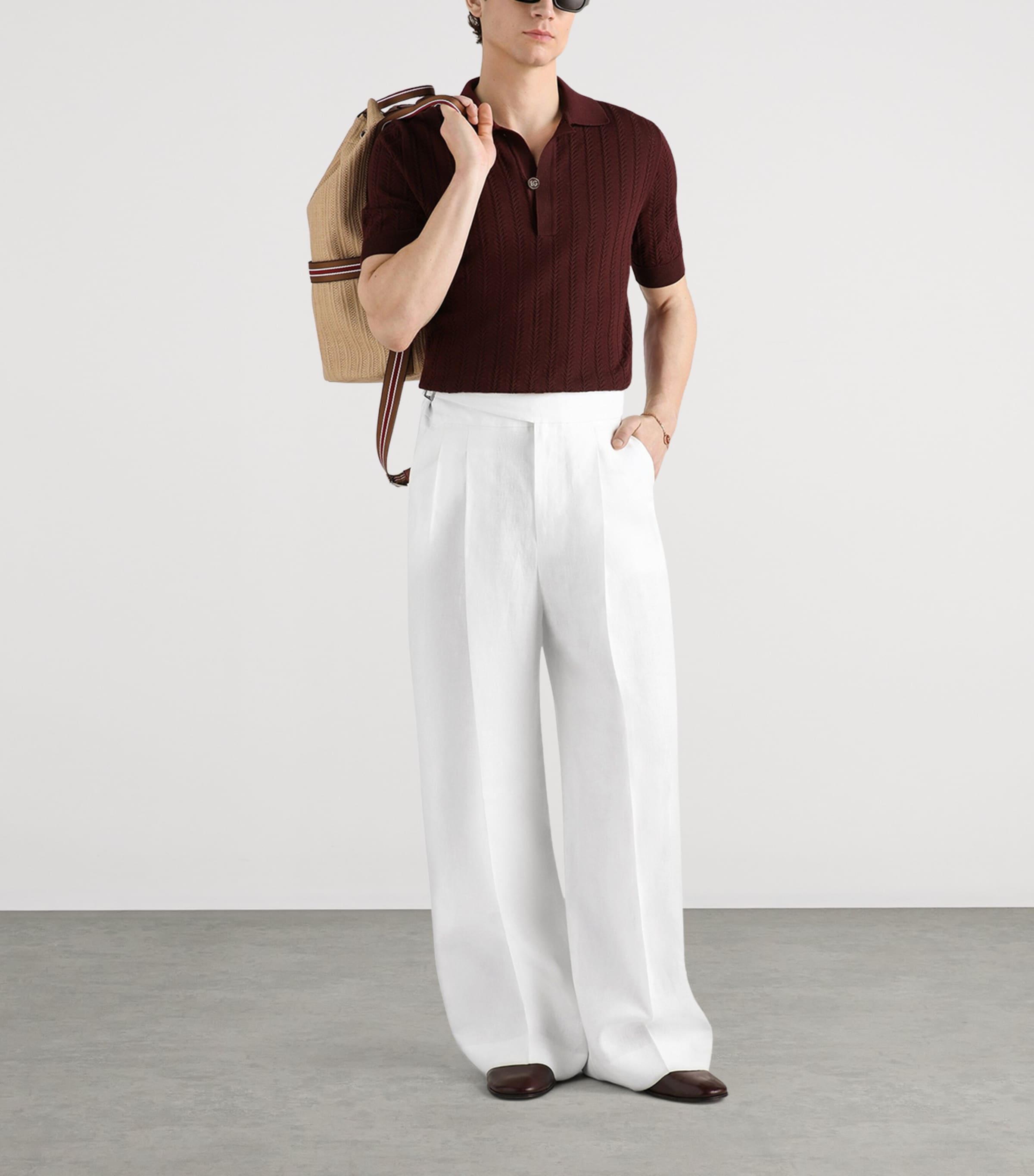 Dolce&Gabbana Mens Linen-Silk Wide-Leg Trousers Optical White Image 2