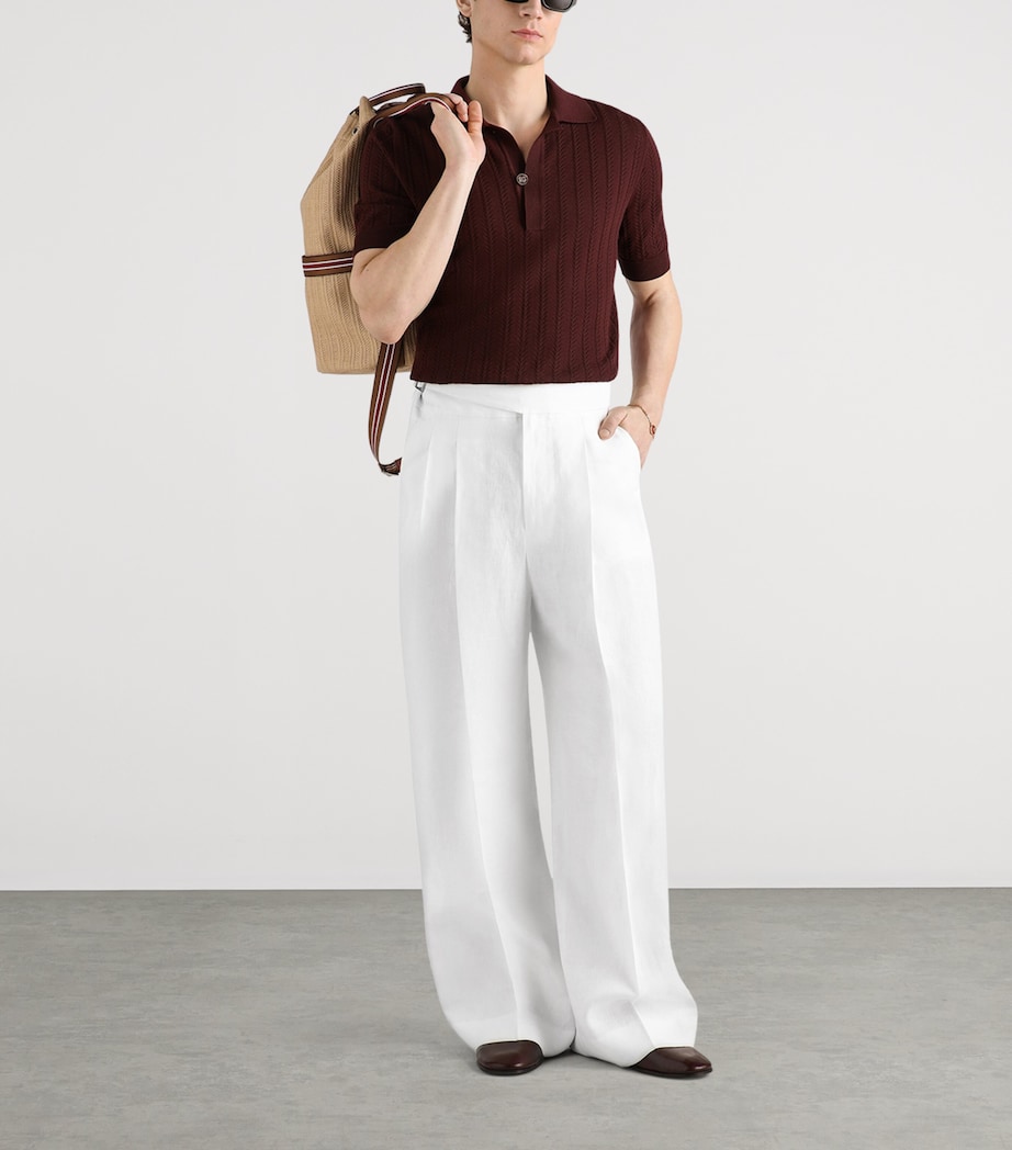 Dolce&Gabbana Mens Linen-Silk Wide-Leg Trousers Optical White Image 2