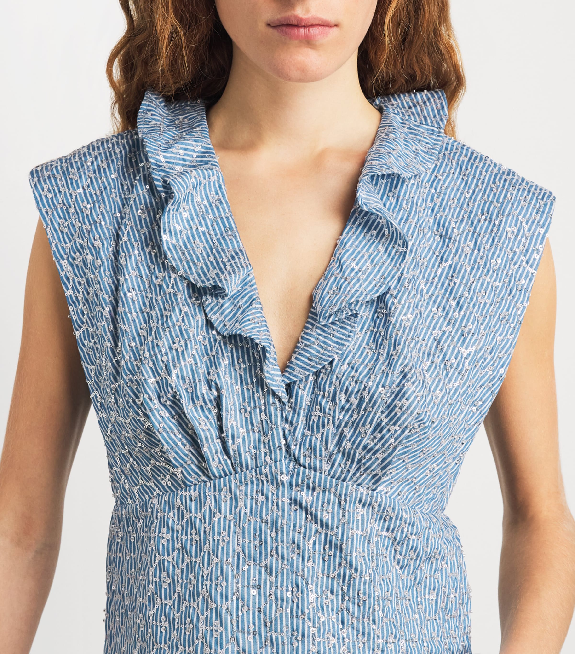 Sandro Paris Womens Sequinned Stripe Top Blue Image 3