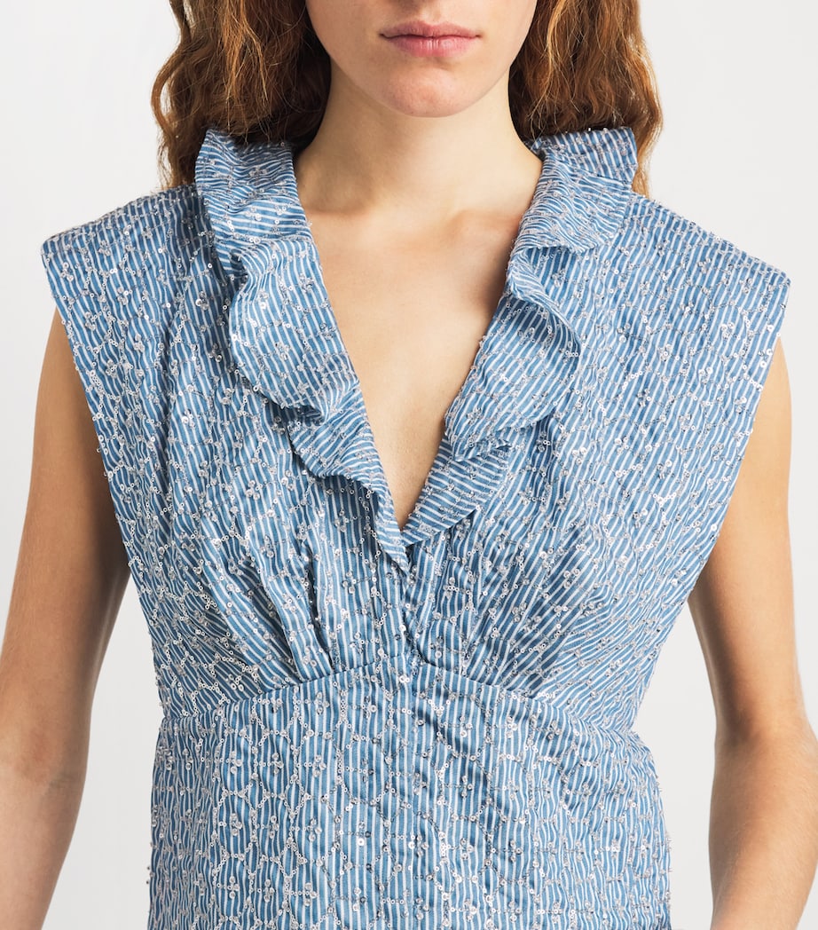 Sandro Paris Womens Sequinned Stripe Top Blue Image 3