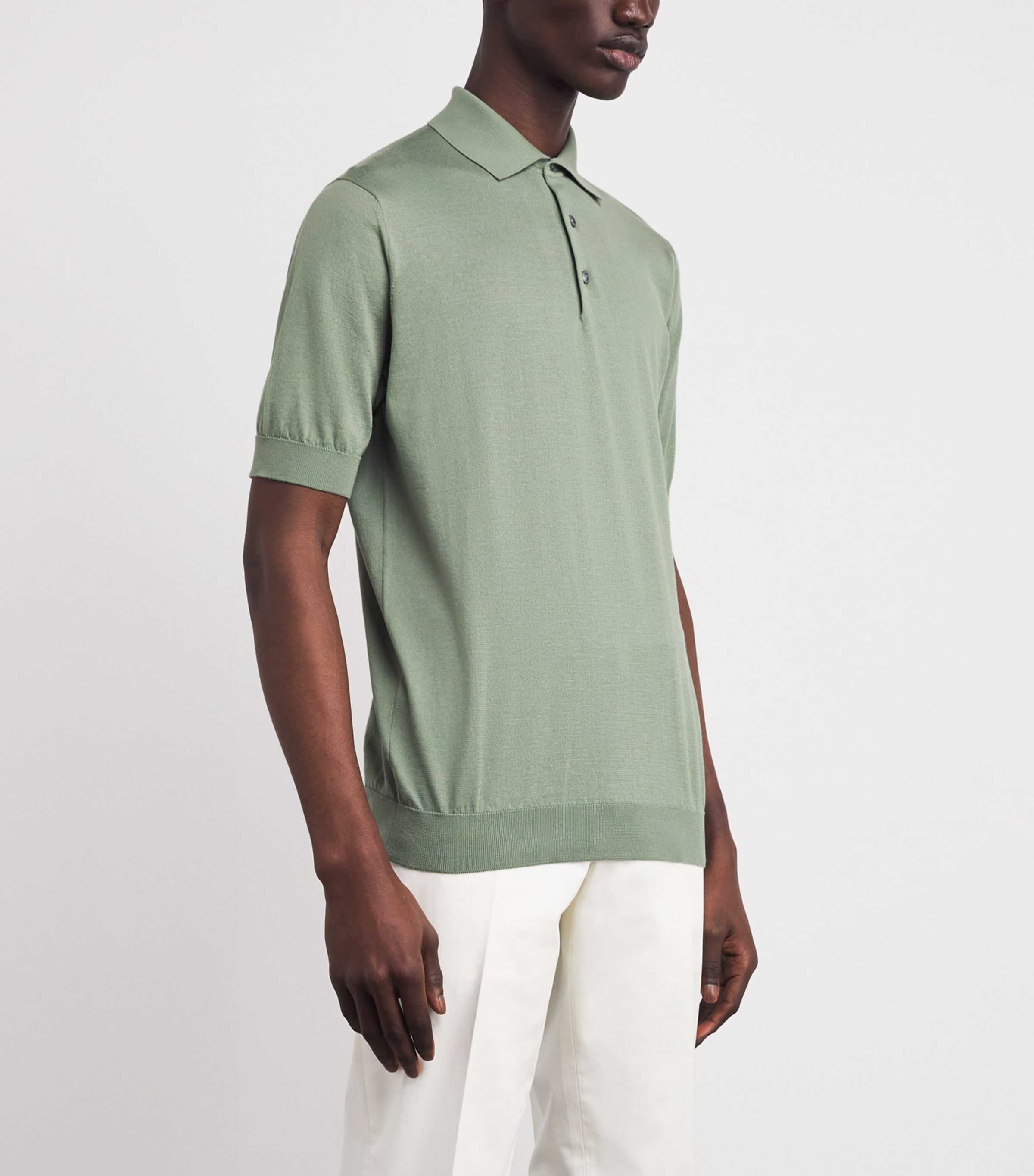 Cotton Knit Polo Shirt 510 SAGE GREEN Image 3