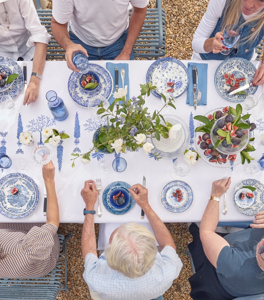 Linen Embroidered Midi Tablecloth (170cm x 320cm) WHITE/BLUE Image 3