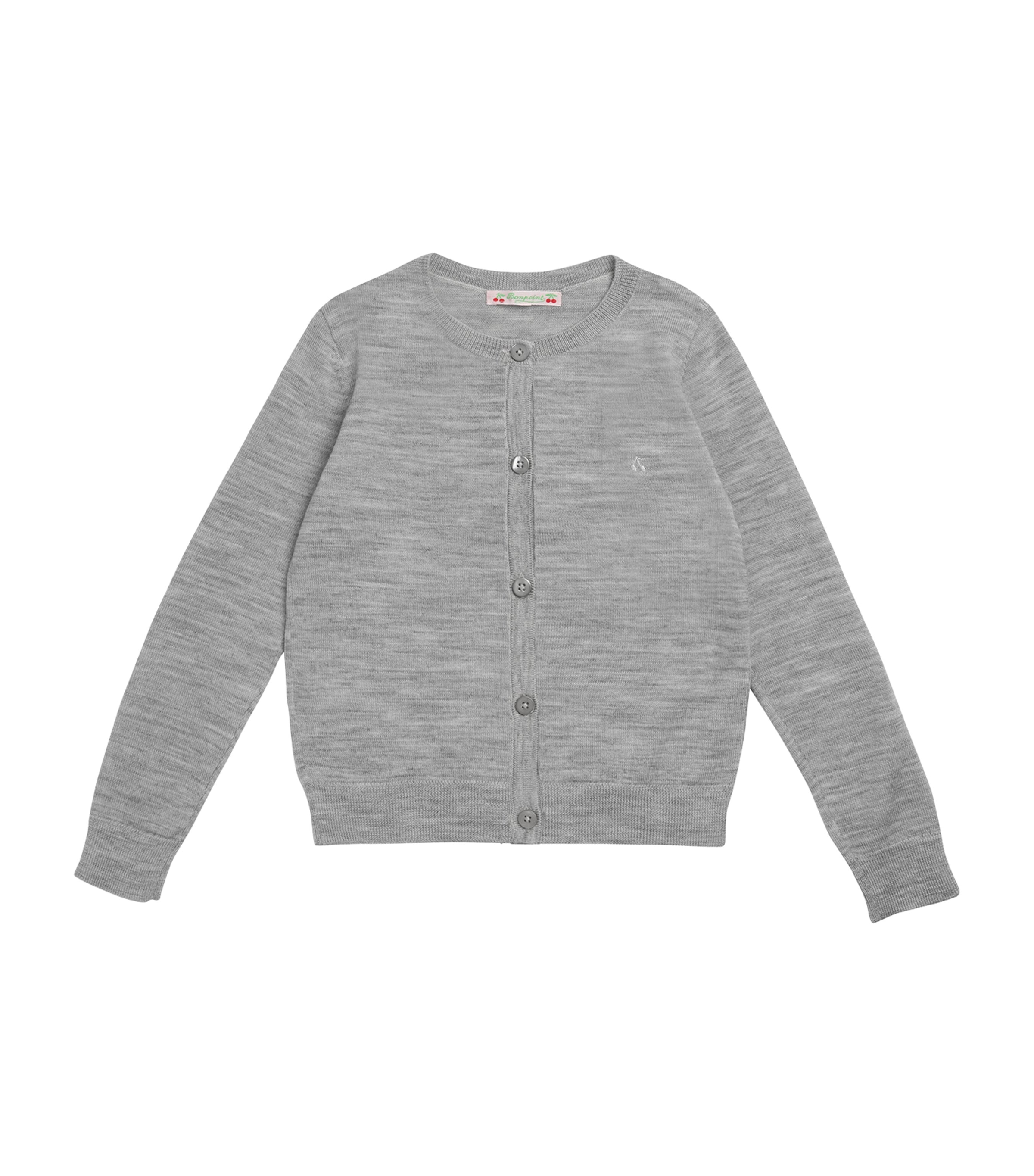 Bonpoint Wool Embroidered Cardigan In Gray