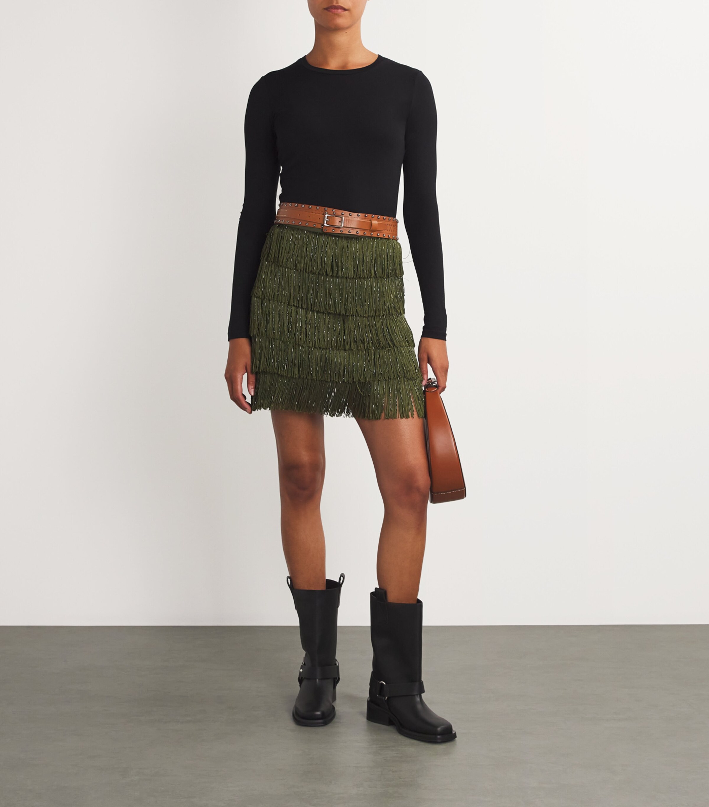 NWTWeekend Max Mara Brown Leather Belt with Studs From Lucy Hale Collection Weekend Max Mara Brown Leather Studded Belt | Harrods US main image 2