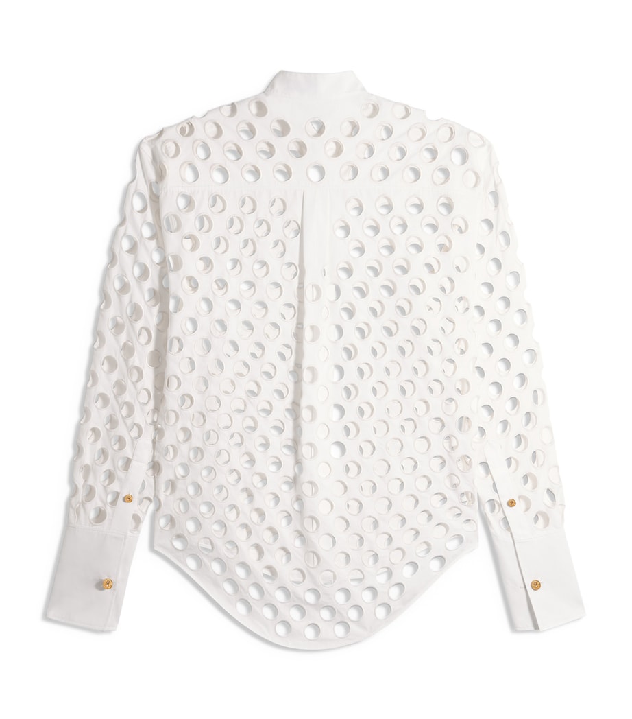 Schiaparelli Womens Cotton Polka Dot Tuxedo Shirt White Image 6