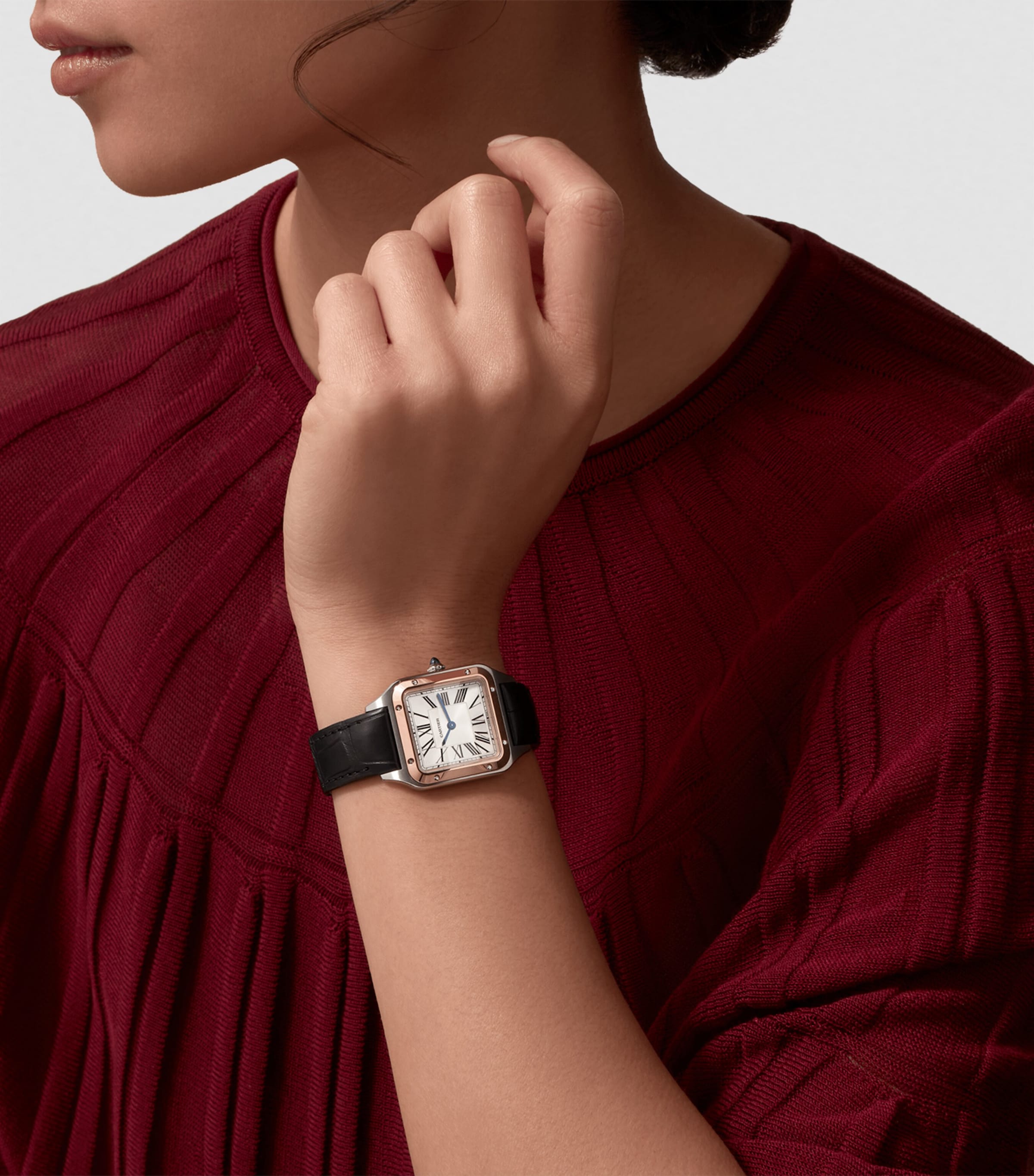 Rose Gold and Stainless Steel Santos de Cartier Watch 27.5mm SILVER Image 8