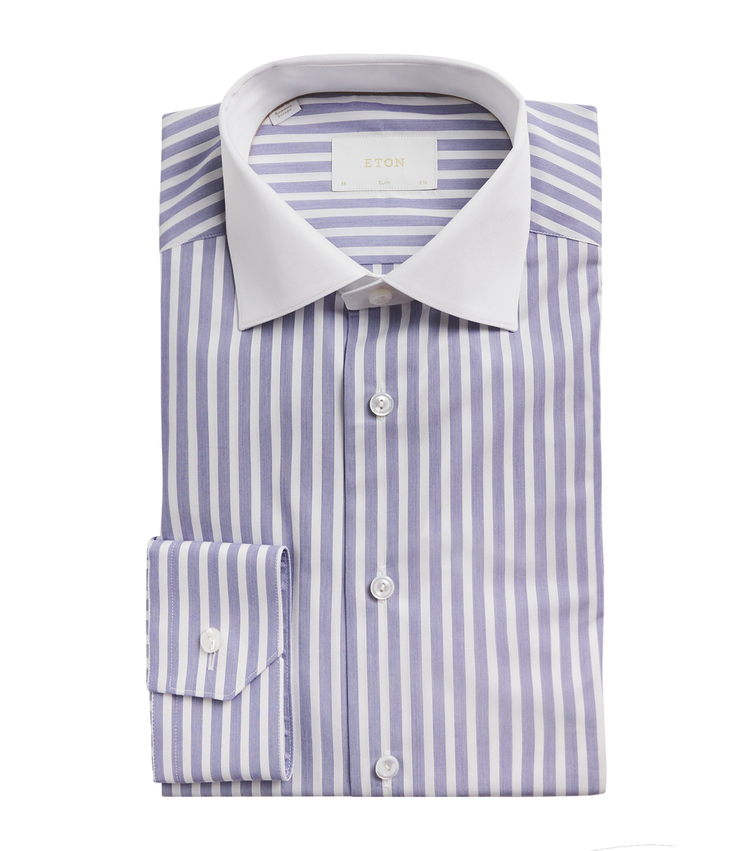Eton Mens Supima Cotton Twill Bengal Stripe Shirt White Image 1