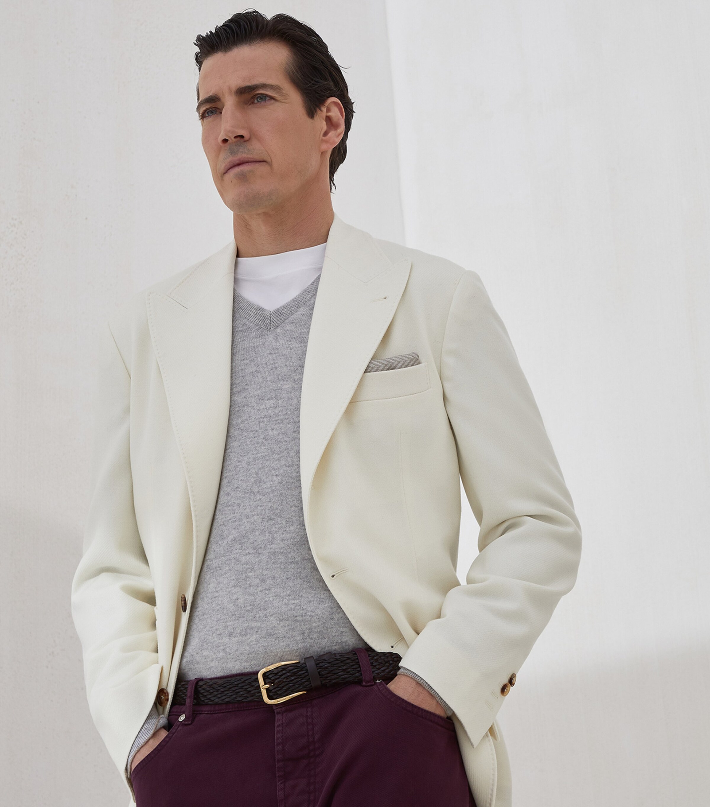Brunello Cucinelli Mens Wool-Cashmere-Silk Deconstructed Blazer Image 5