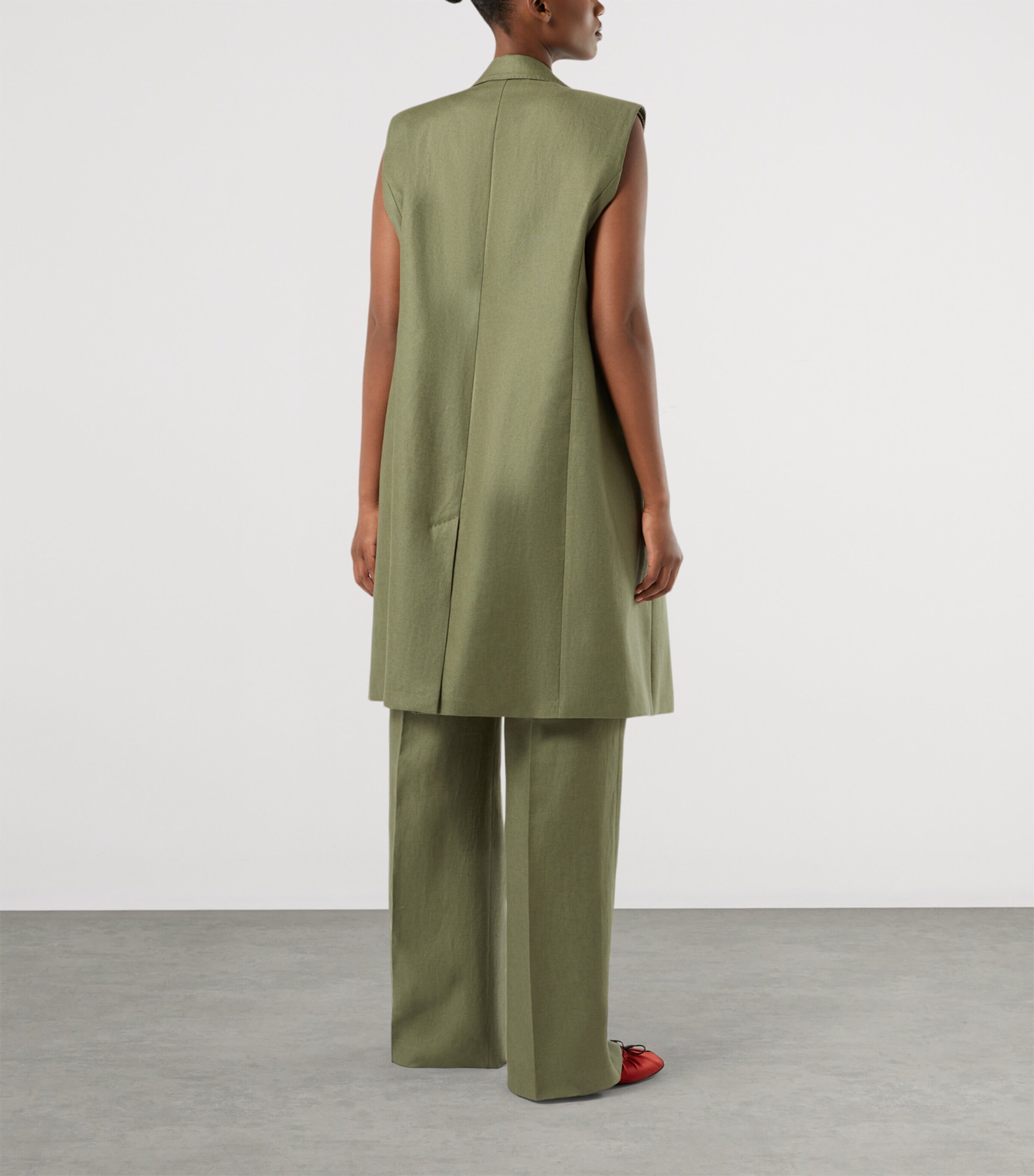 Marina Rinaldi Womens Linen Twill Gilet Olive Green Image 4