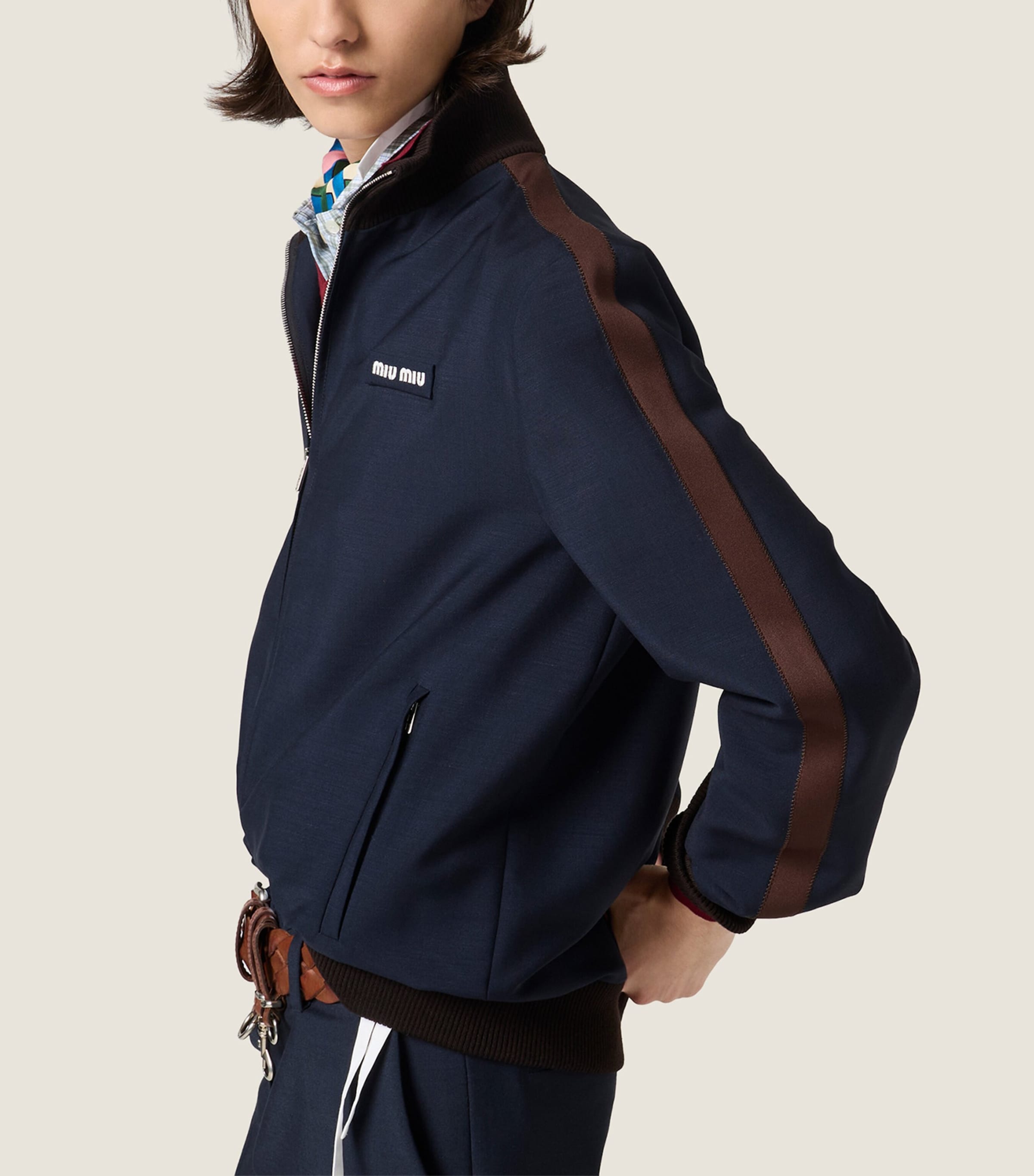 Miu Miu Womens Mohair-Virgin Wool Blouson Jacket Blue Image 4