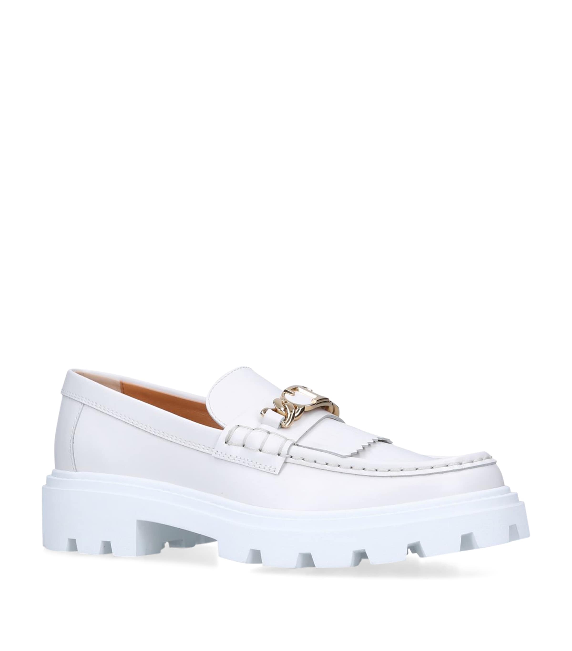 Shop Tod's Leather Gomma Frangia Loafers In White