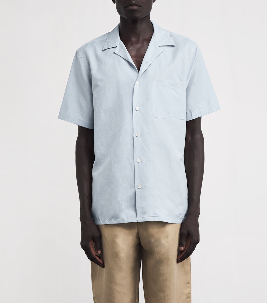 Canali Mens Linen-Cotton Embroidered Shirt Light Blue Image 3