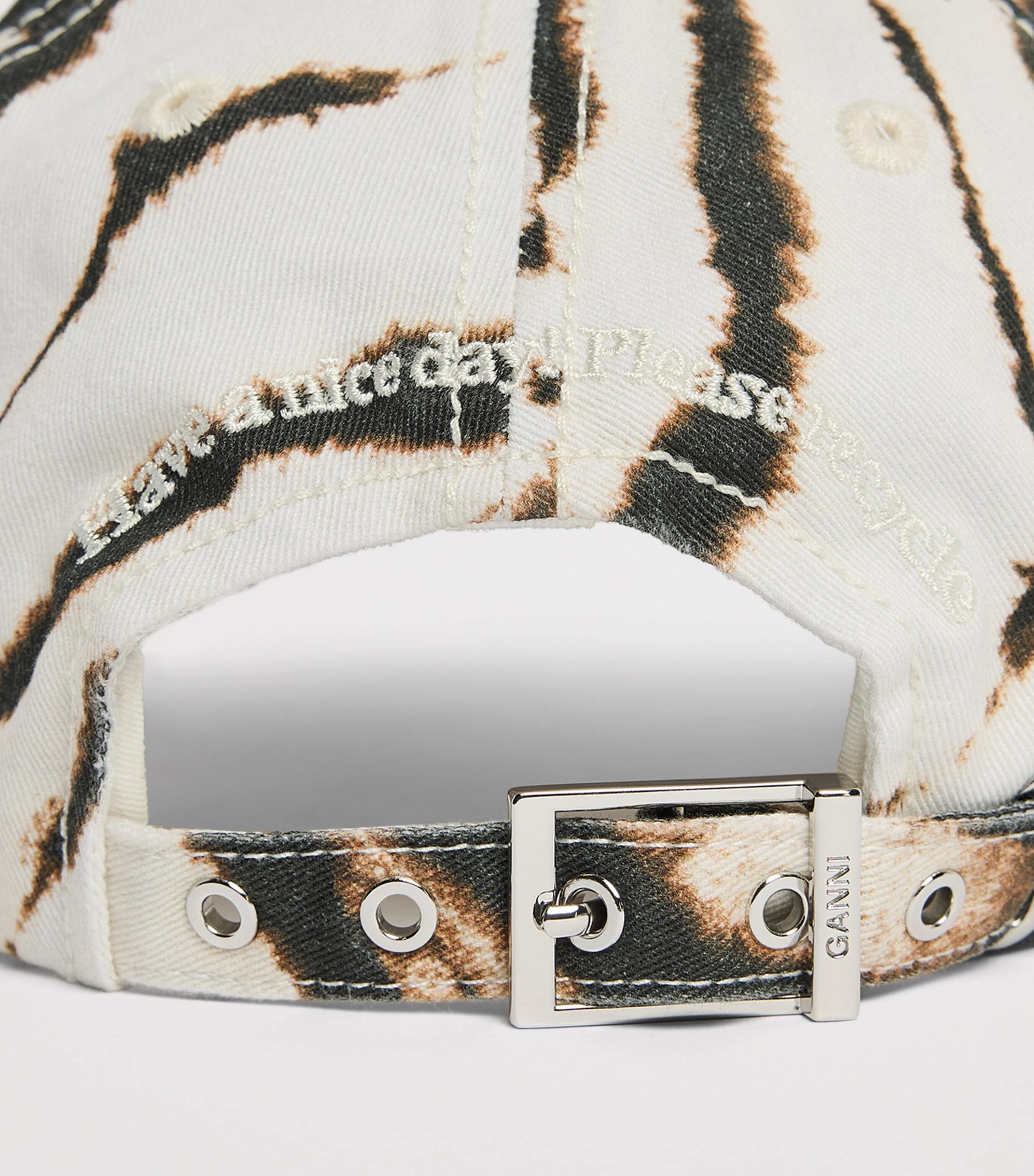 GANNI Organic Canvas Zebra Baseball Cap Egret Image 4