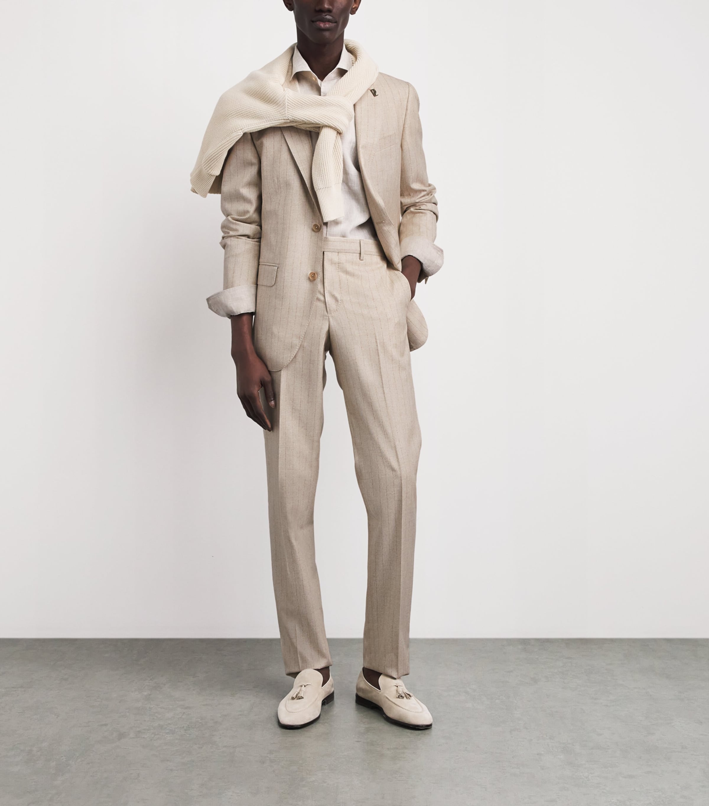 Pal Zileri Mens Wool-Cotton Pinstripe 2-Piece Suit Natural Image 2