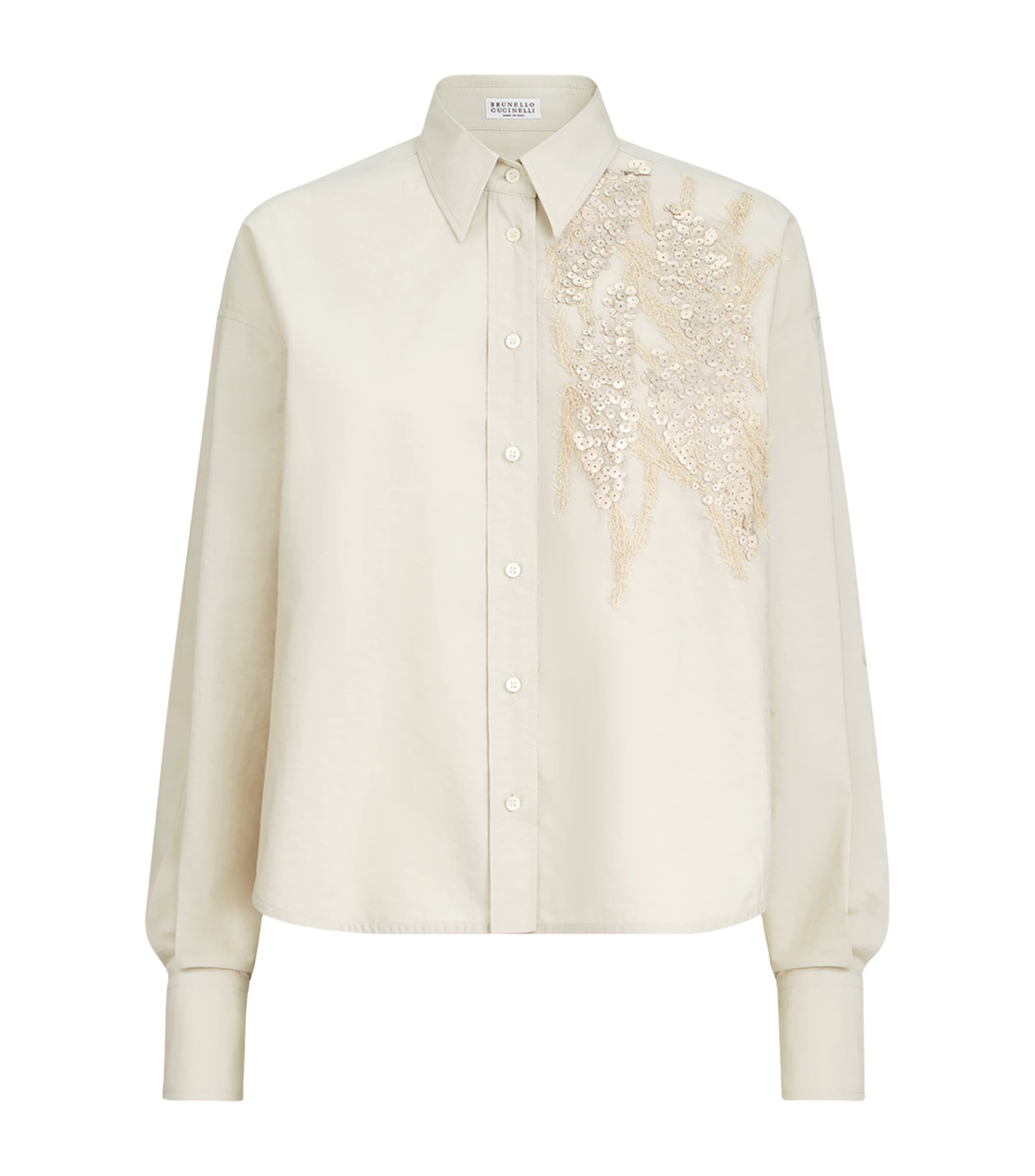 Brunello Cucinelli Womens Cotton-Blend Embroidered Poplin Shirt Image 1