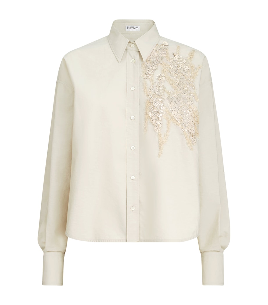 Brunello Cucinelli Womens Cotton-Blend Embroidered Poplin Shirt Image 1